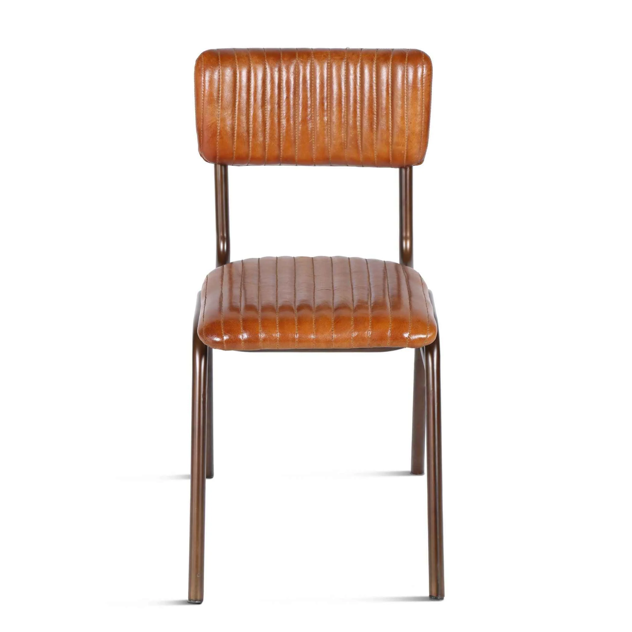 Wellington Bob 17" Ribbed Leather Dining Chair in Antique Saddle, Set of 2 - Image 2