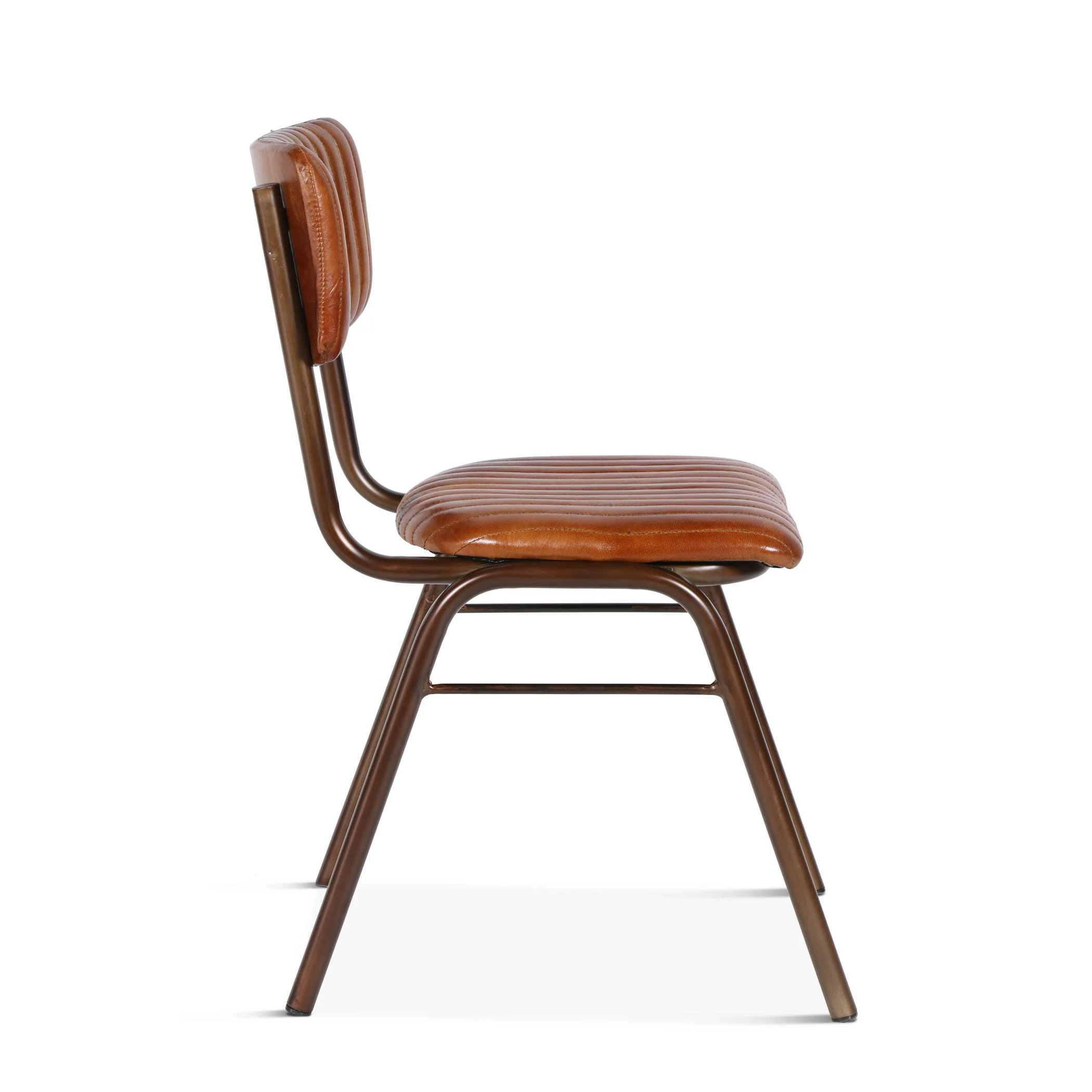 Wellington Bob 17" Ribbed Leather Dining Chair in Antique Saddle, Set of 2 - Image 3