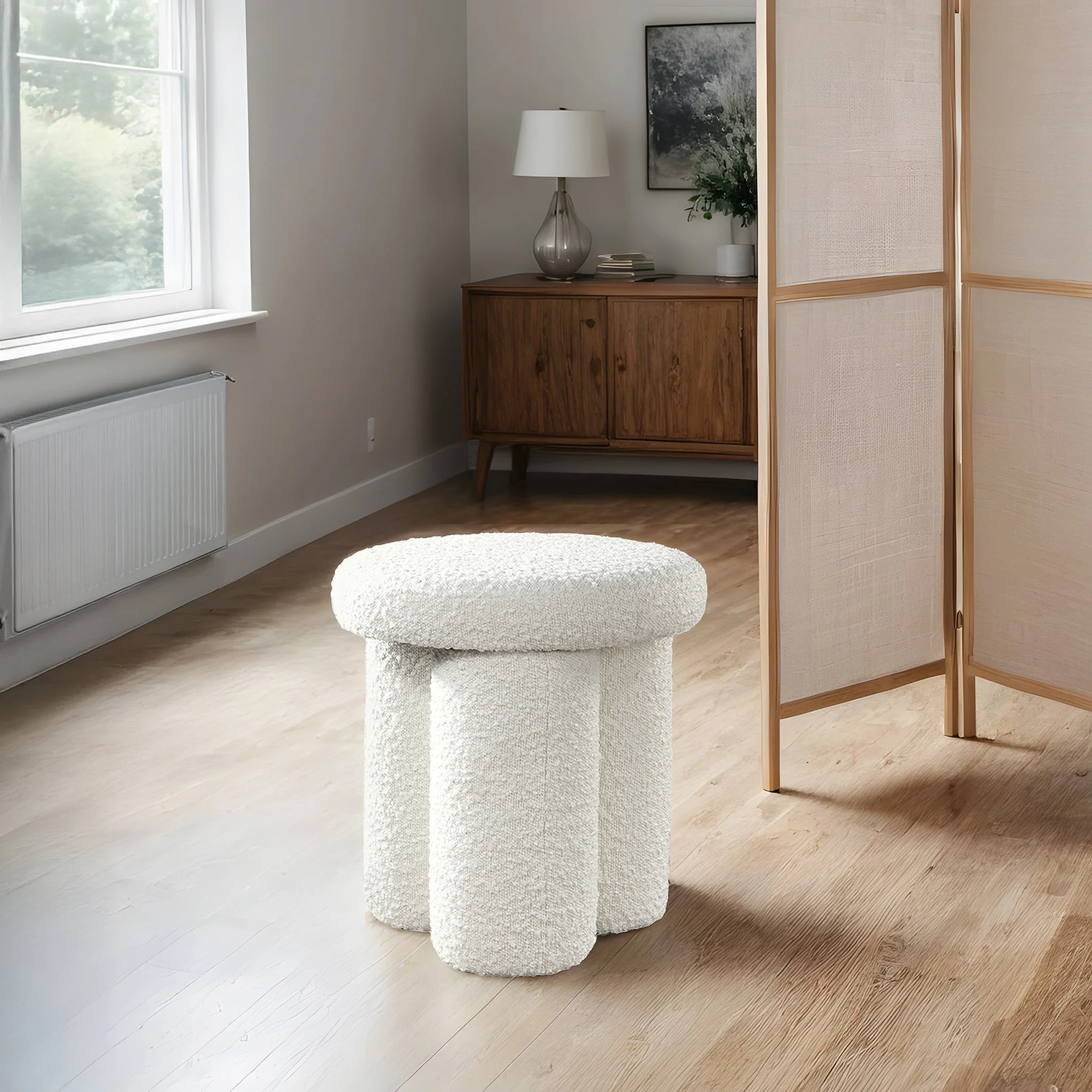 Wesley Ivory Boucle Stool - Image 2