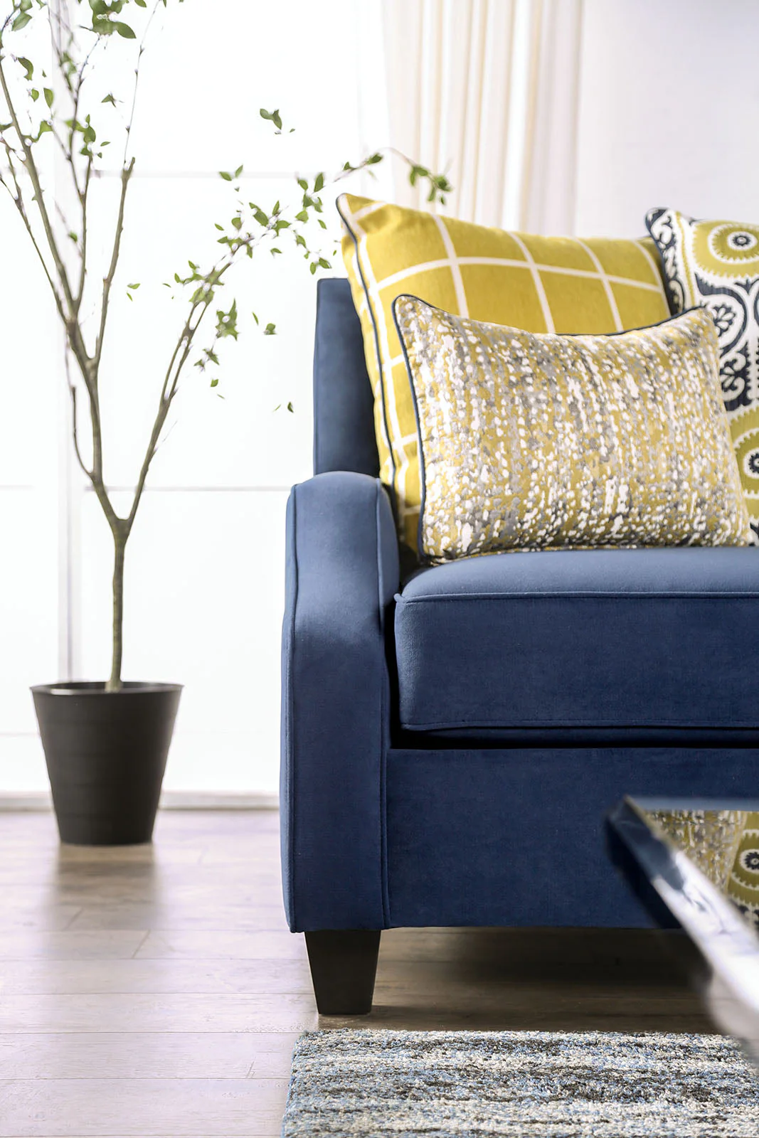 West brompton Navy/Yellow Sofa & Loveseat - Image 4