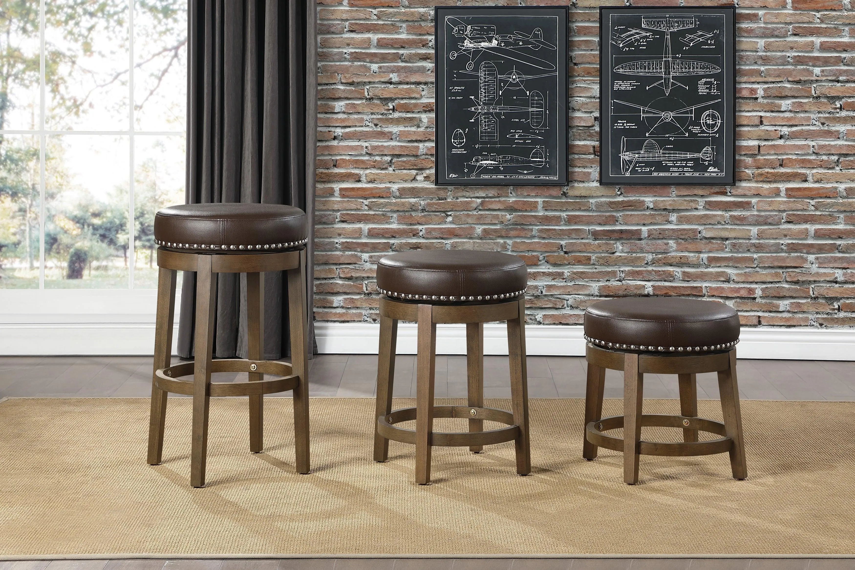 Westby Brown/Brown Round Swivel Stool, Brown, Set of 2 - Image 2