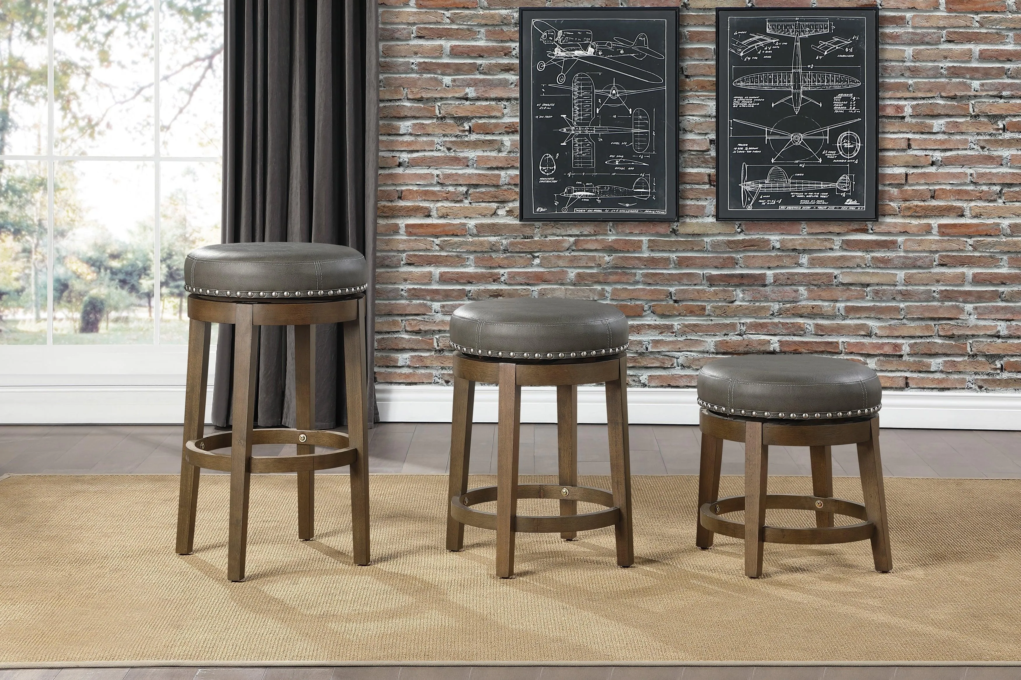 Westby Gray/Brown Round Swivel Pub Height Stool, Set of 2 - Image 2