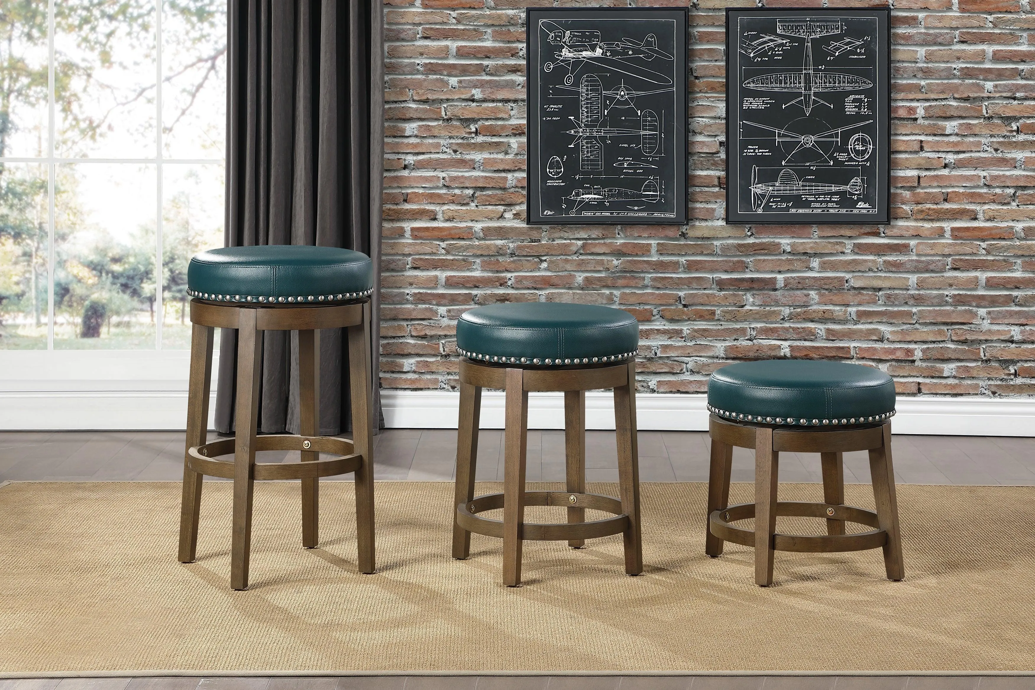 Westby Green/Brown Round Swivel Counter Height Stool, Set of 2 - Image 2
