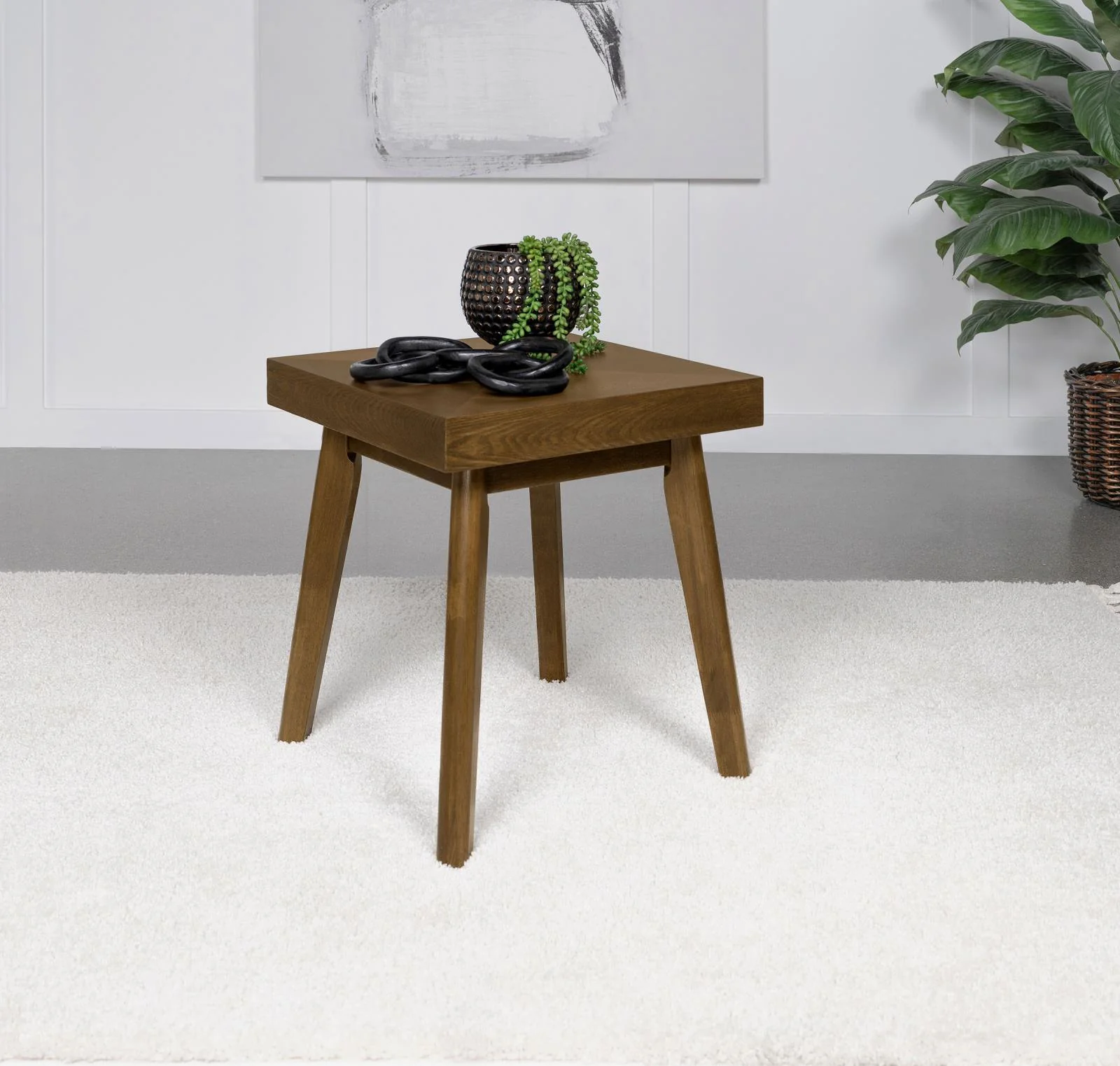 Westerly Walnut Square Wood End Table with Diamond Parquet