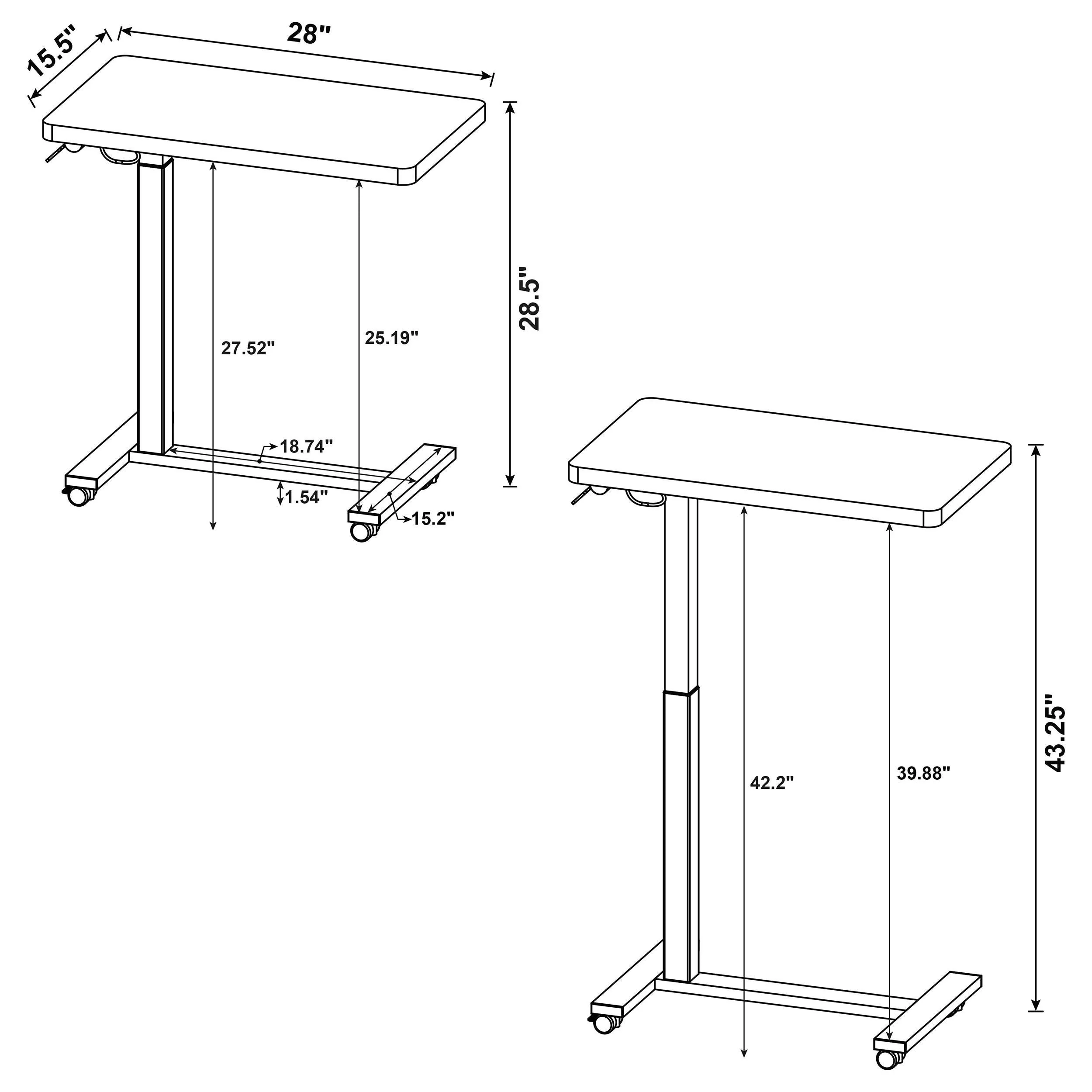 Westpark Dark Pine Pneumatic Adjustable C-Shape Side Table with Casters - Image 14