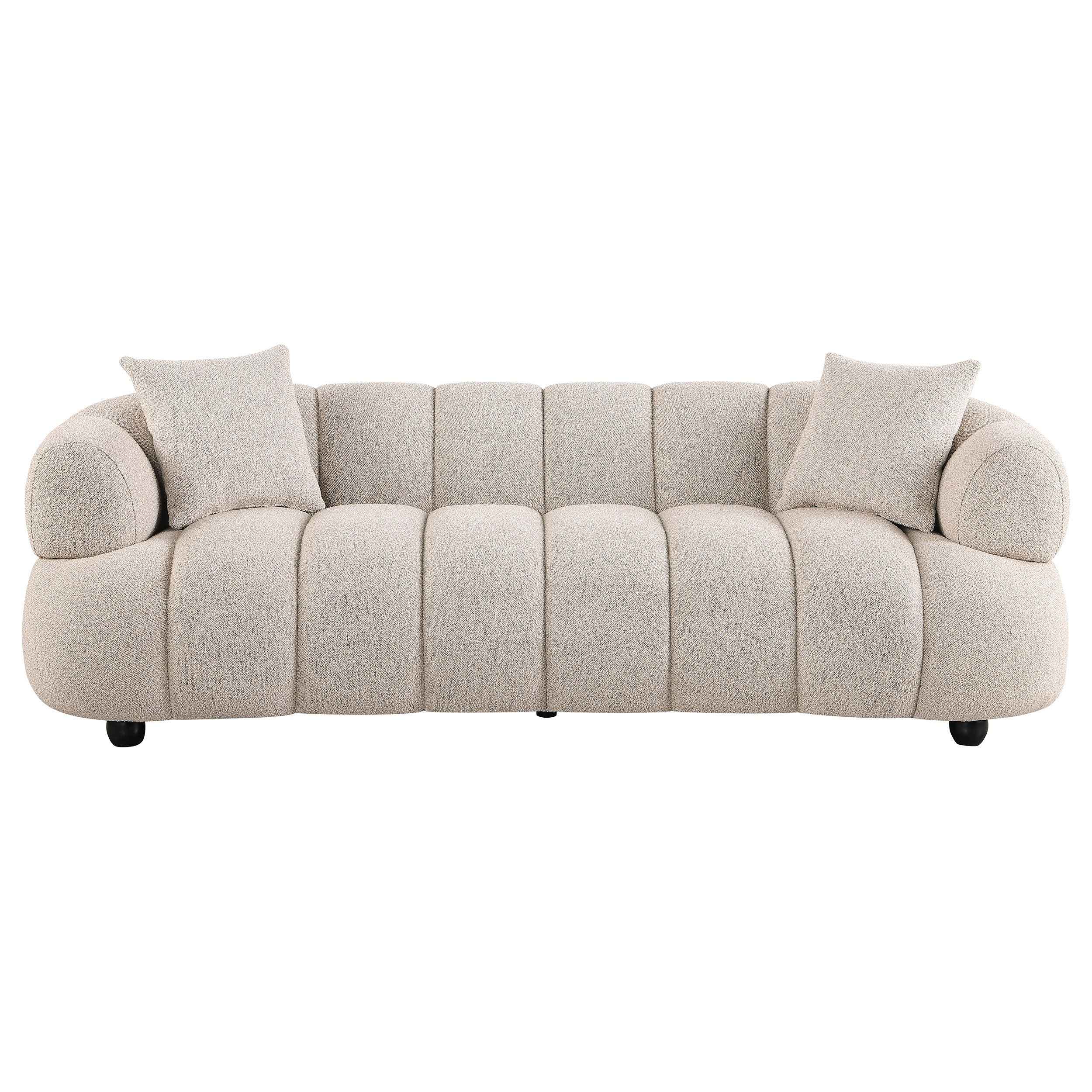 Whitney Pebble Contemporary Channel Tufted Woven Fabric Upholstered Sofa - Image 2