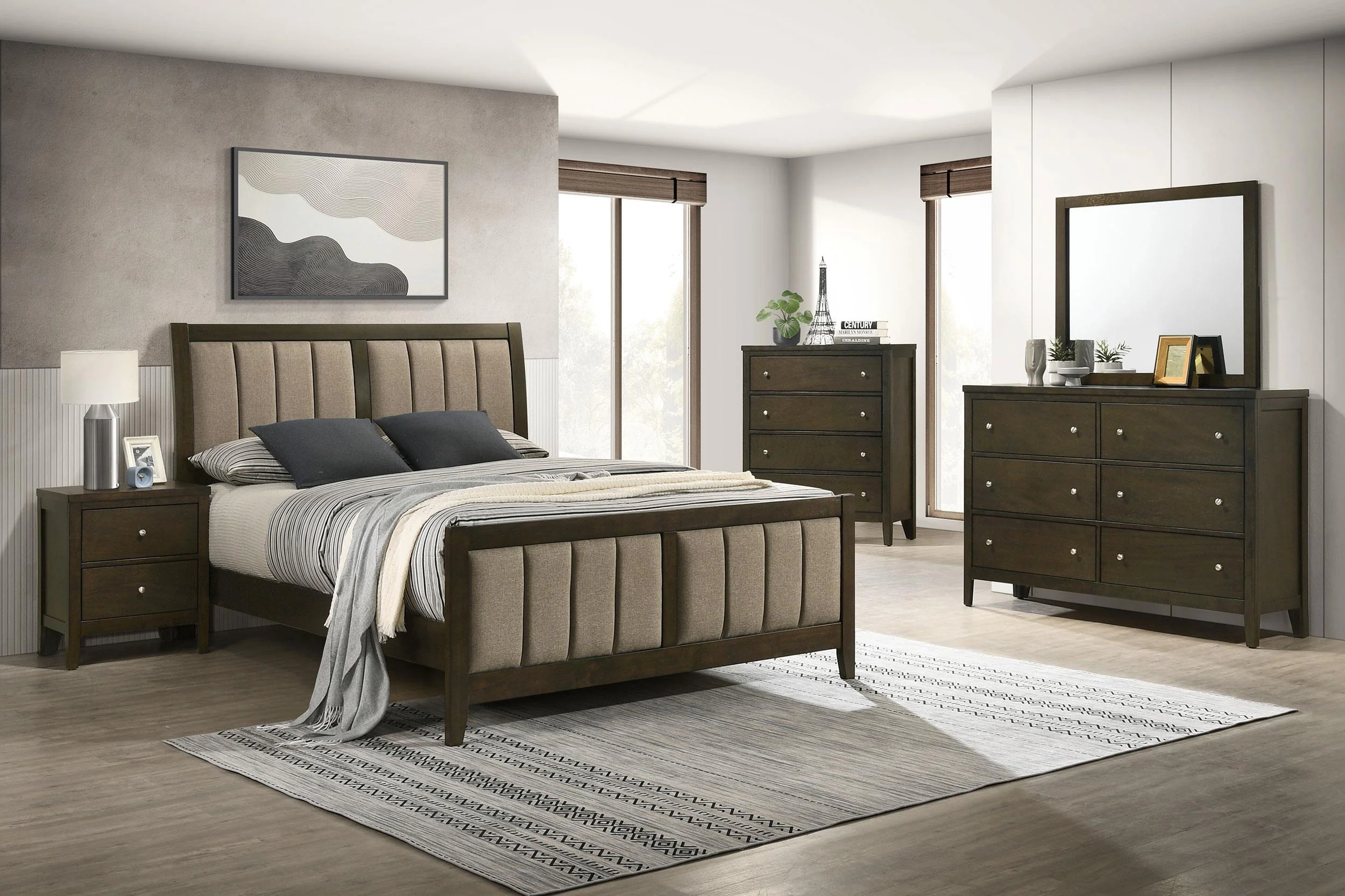 Wilkes Dark Cocoa Upholstered Eastern King Bed - Image 12