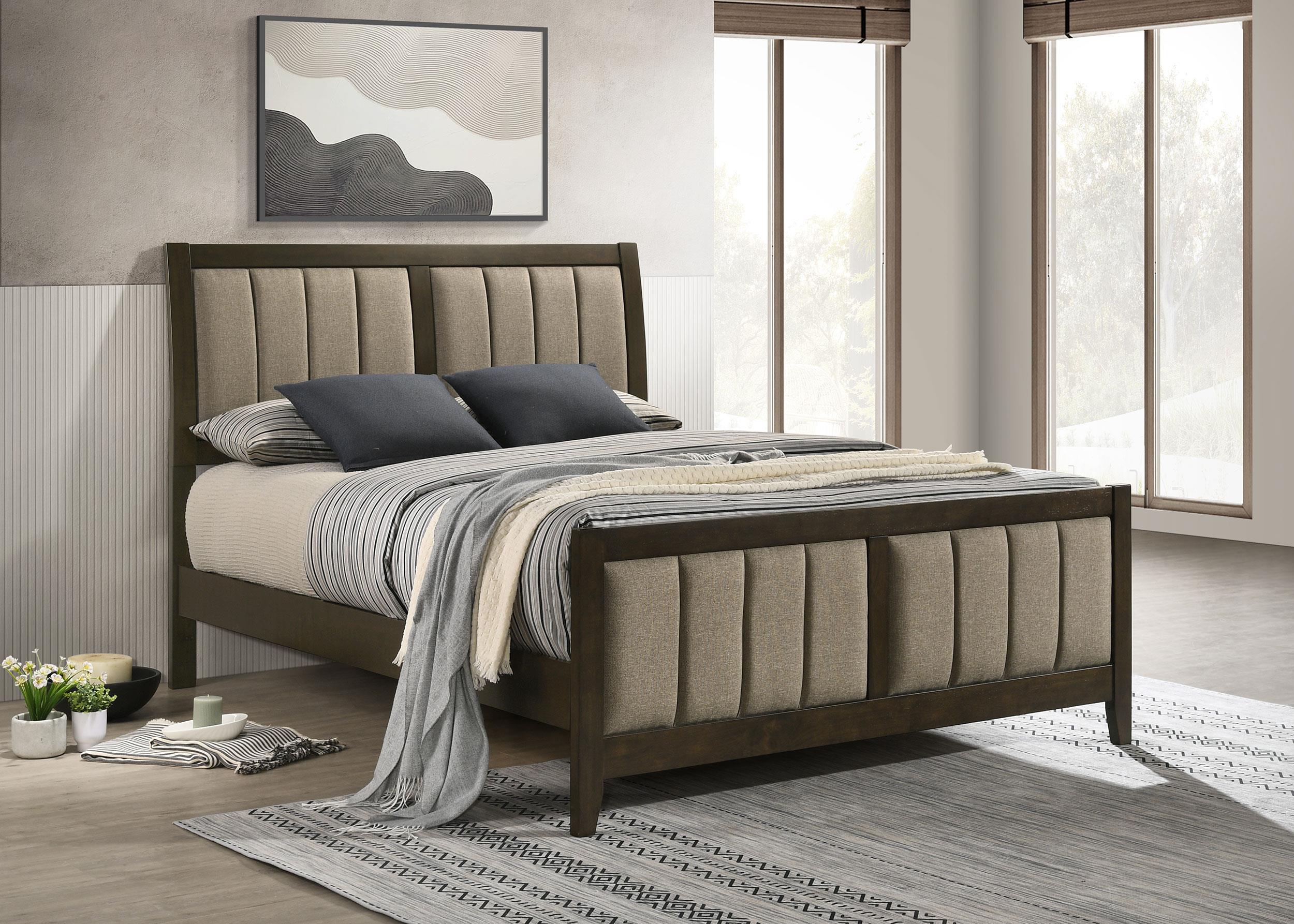 Wilkes Dark Cocoa Upholstered Queen Bed