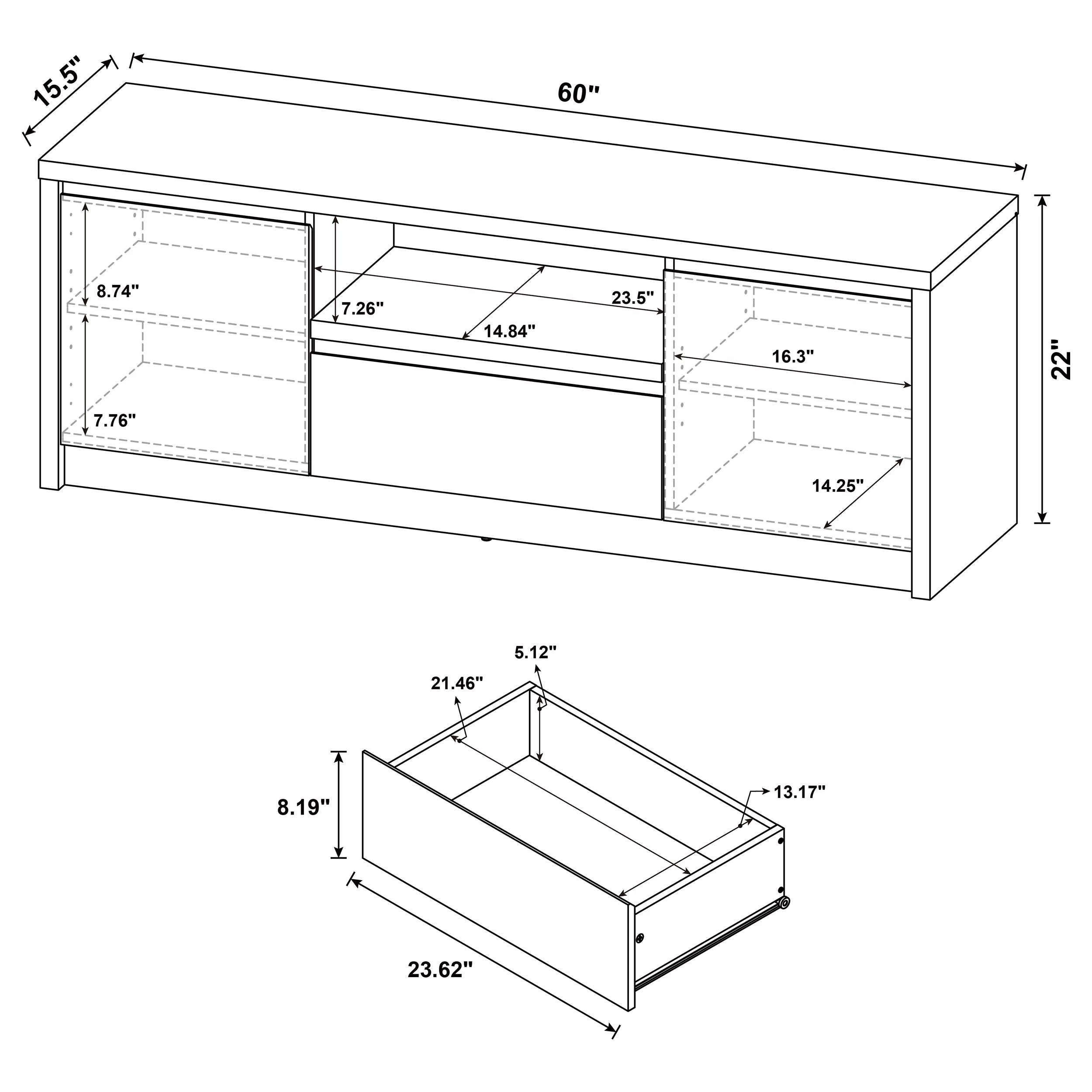 Winfield Black 60-inch 2-Door TV Stand Media Console - Image 4