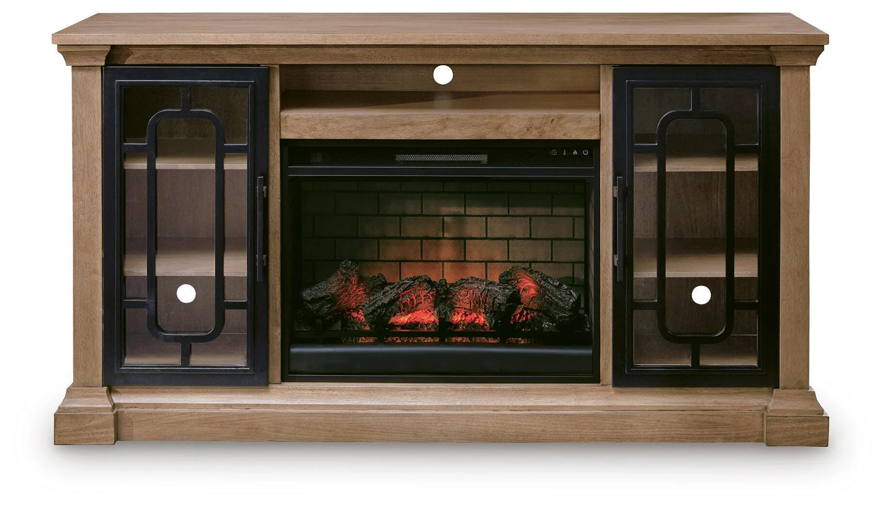 Wittenmyer Natural/Black 72" TV Stand with Electric Fireplace - Image 2