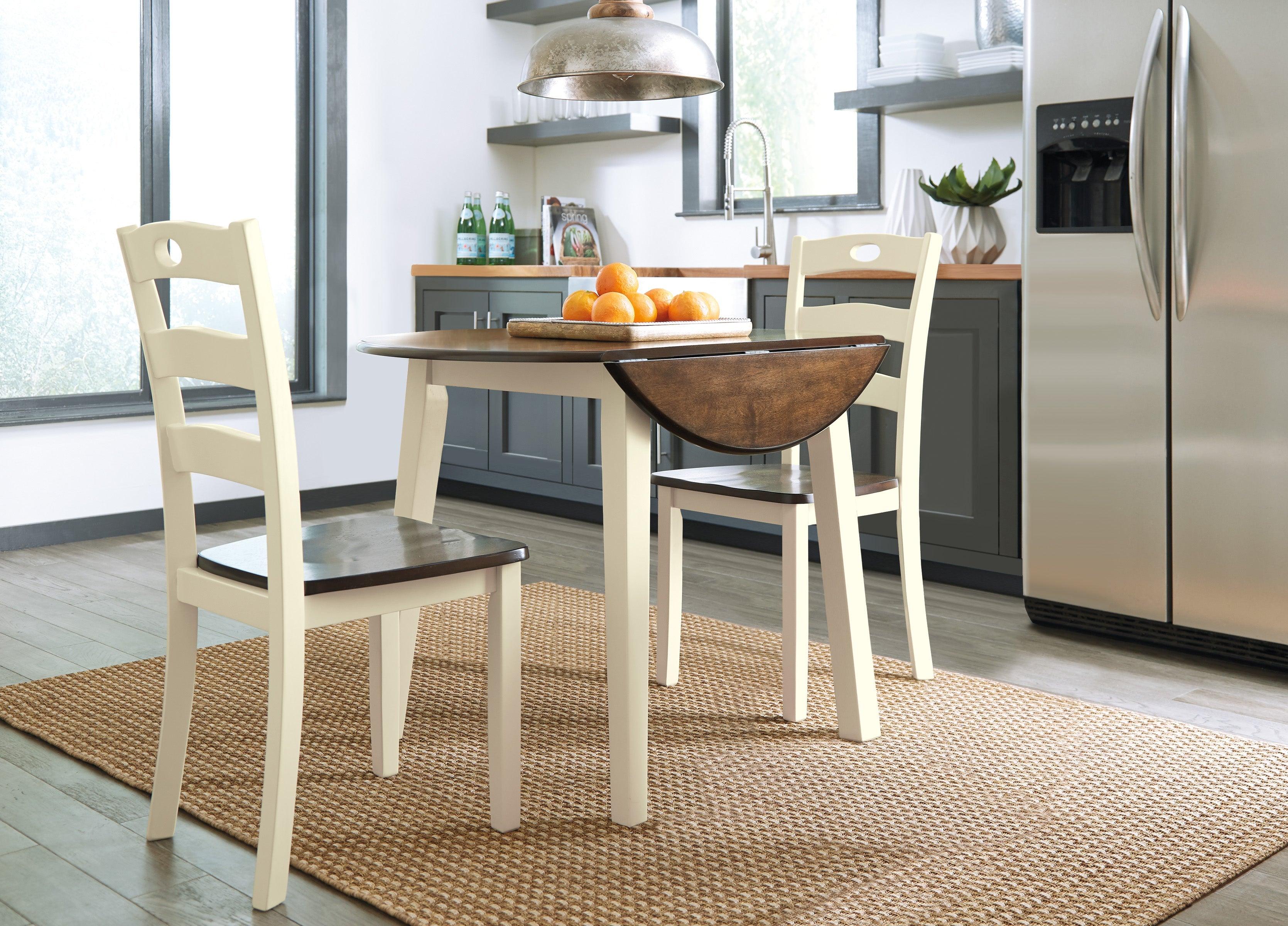 Woodanville White and Brown Round 3-Piece Drop Leaf Dining Room Set