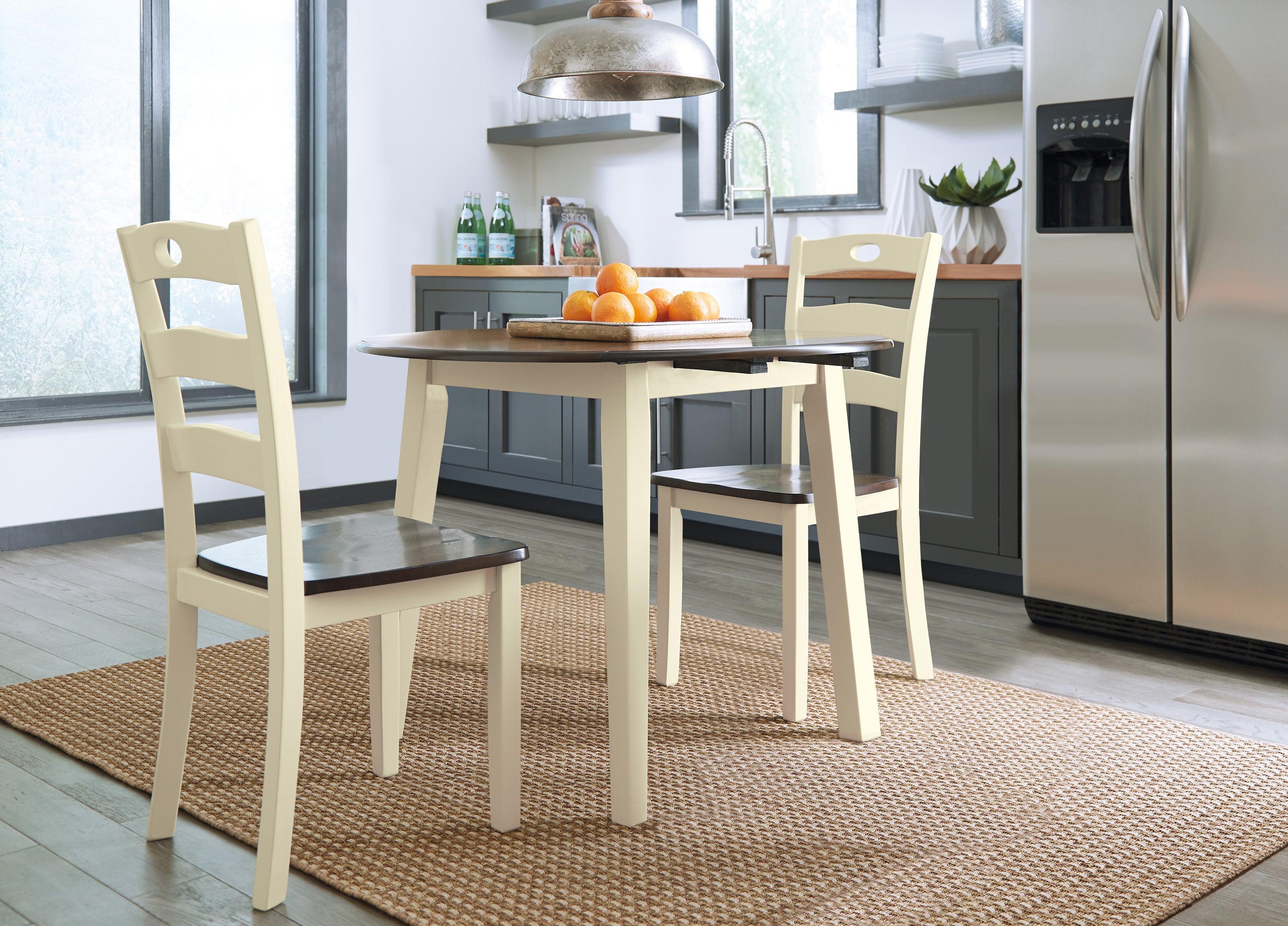 Woodanville White and Brown Round 3-Piece Drop Leaf Dining Room Set - Image 5