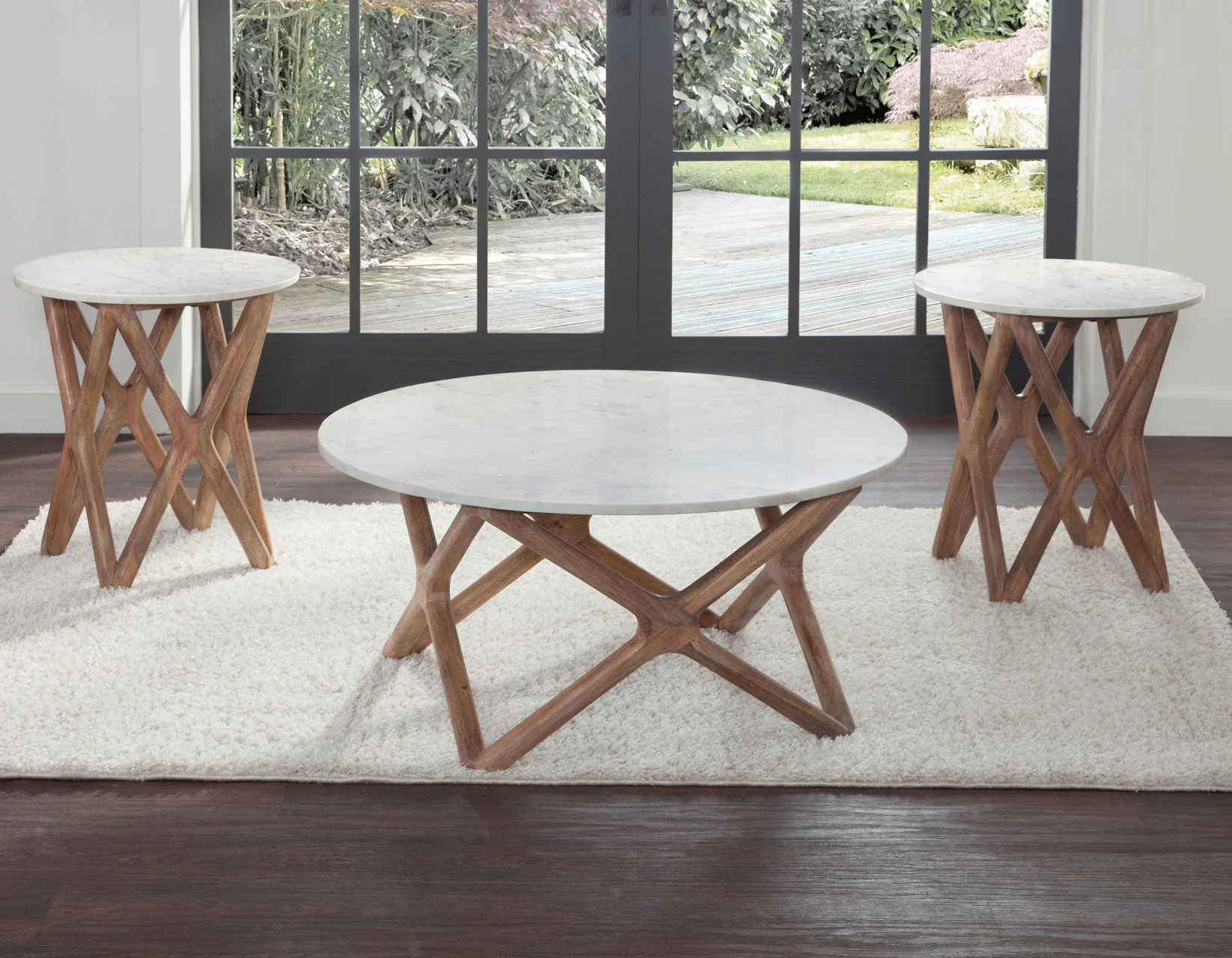Wyman Banswara 36″ Round White Marble Top Cocktail Table - Image 3