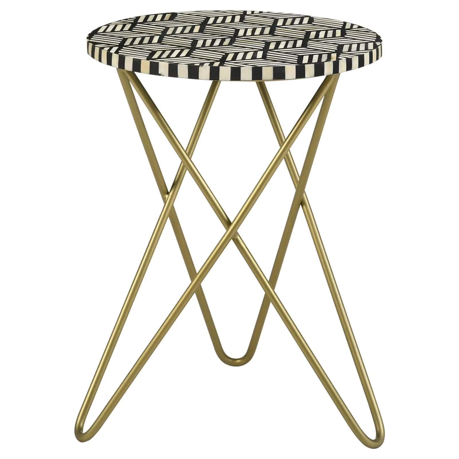 Xenia Black/White Round Accent Table with Hairpin Legs - Image 2