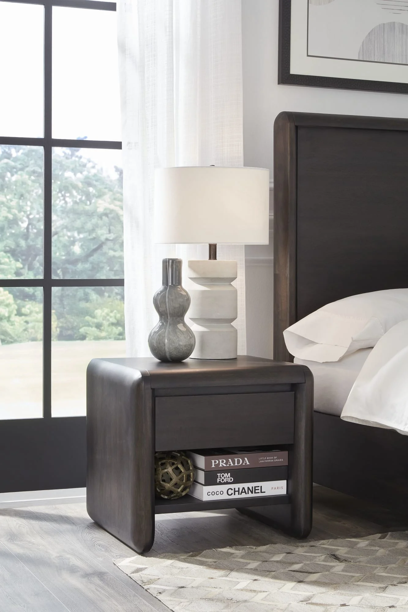 Xolani Jaguar One Drawer Acacia Wood Nightstand - Image 2