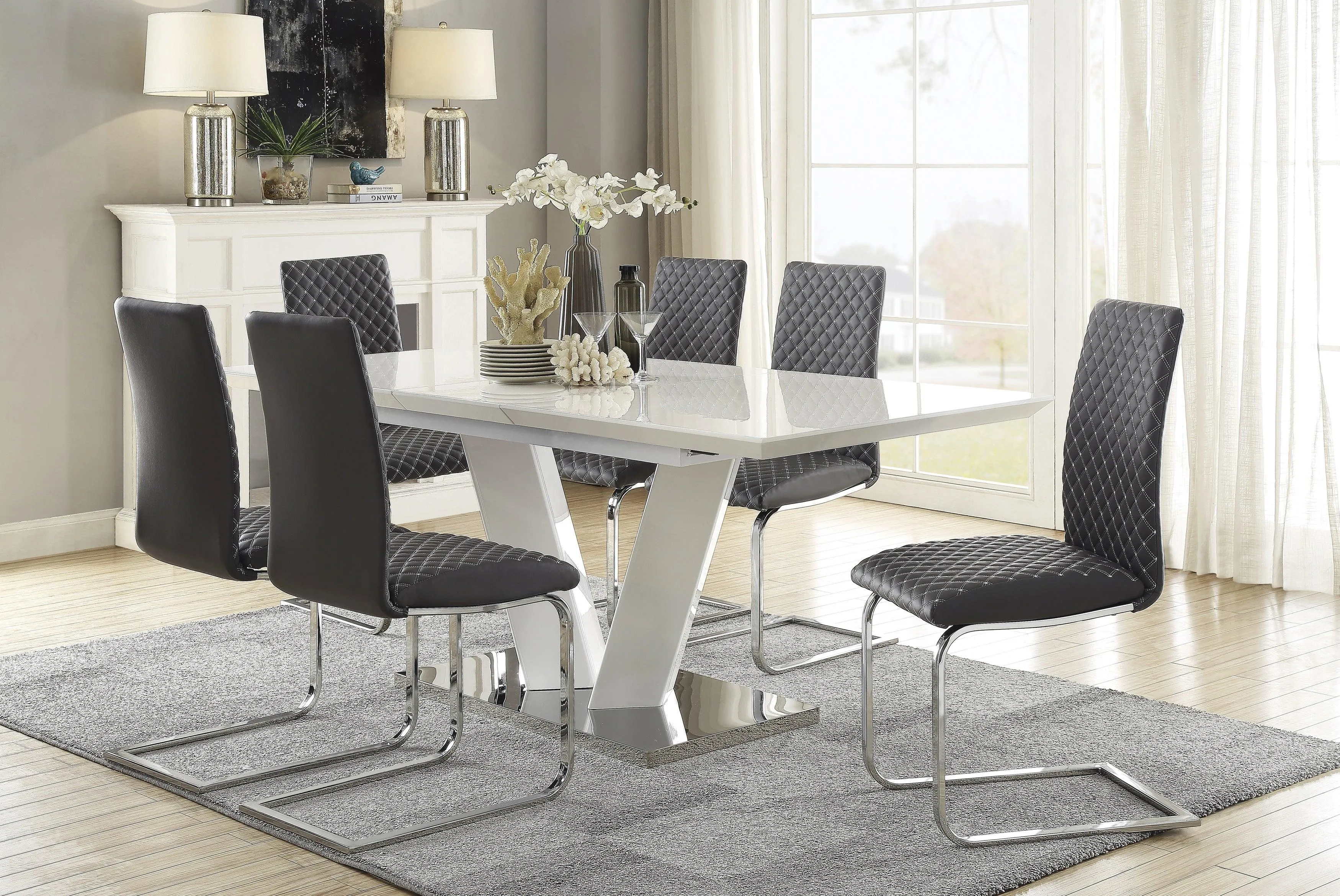 Yannis Chrome Metal/Gray Faux Leather Side Chair, Set of 2 - Image 2