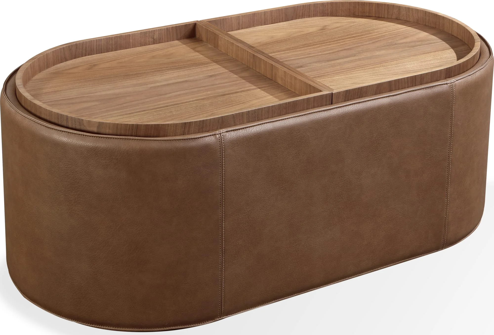 Yeal Sahara Leather Upholstered Storage Coffee Table with Wooden Tray Top and Casters - Image 3