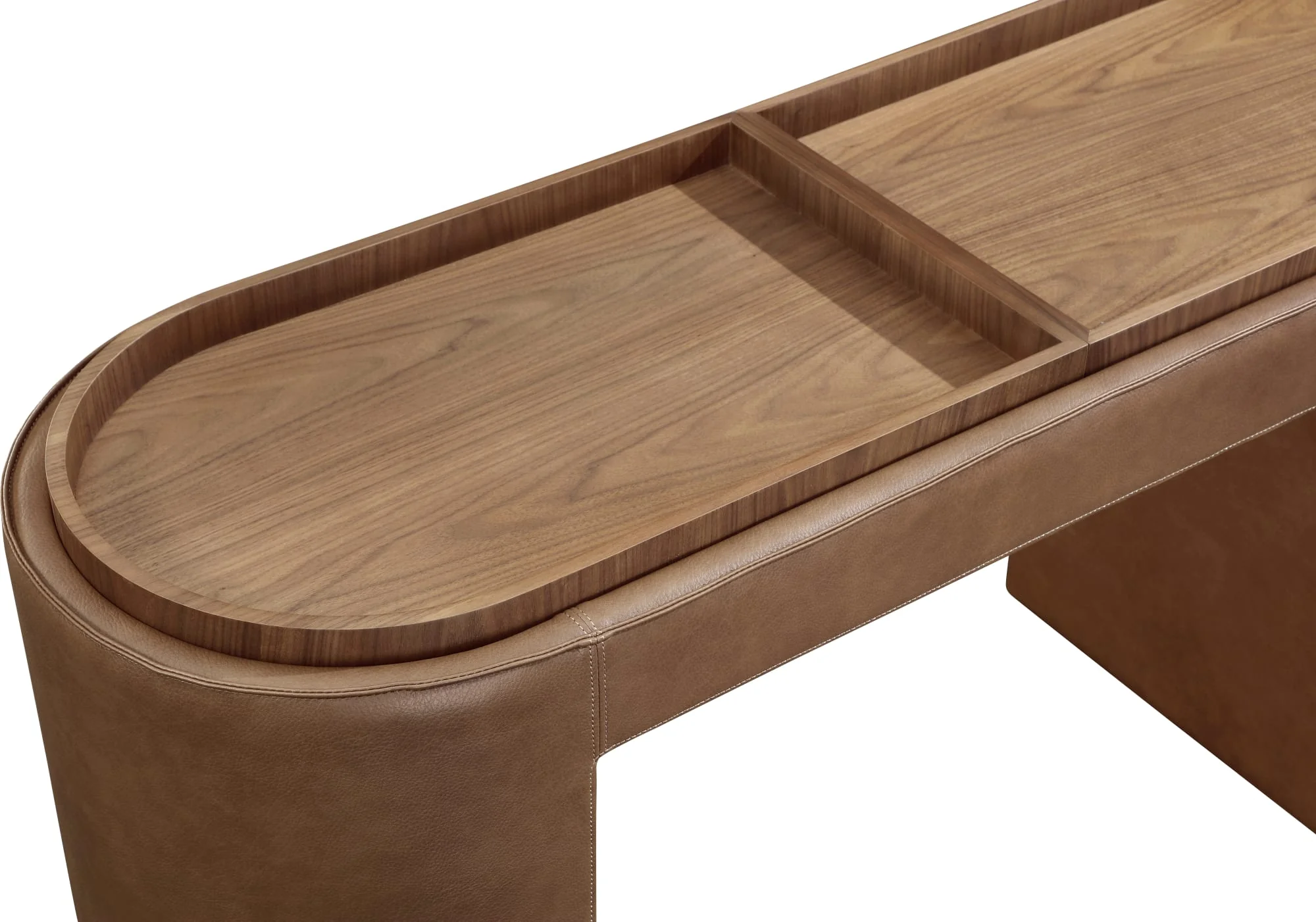 Yeal Sahara Leather Upholstered Storage Console Table with Wooden Tray Top - Image 6
