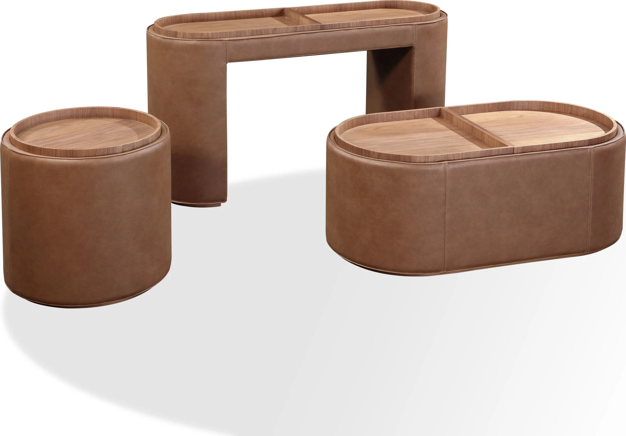 Yeal Sahara Leather Upholstered Storage Console Table with Wooden Tray Top - Image 9