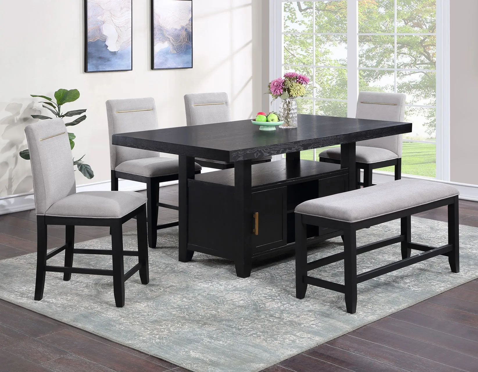 Yves Charcoal Storage Counter Height Dining Set