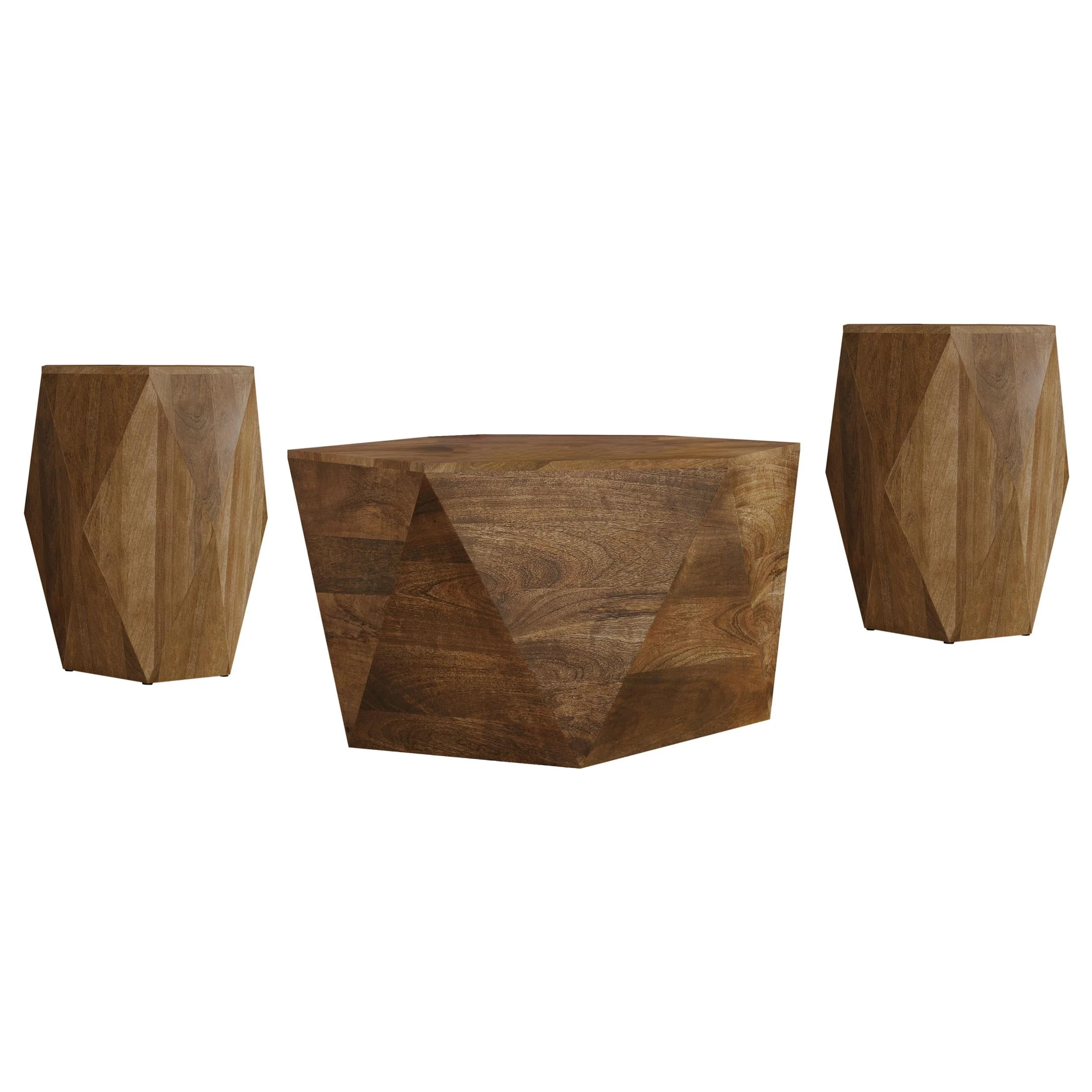 Zalika Natural 3-Piece Solid Wood Coffee and End Table Set - Image 2