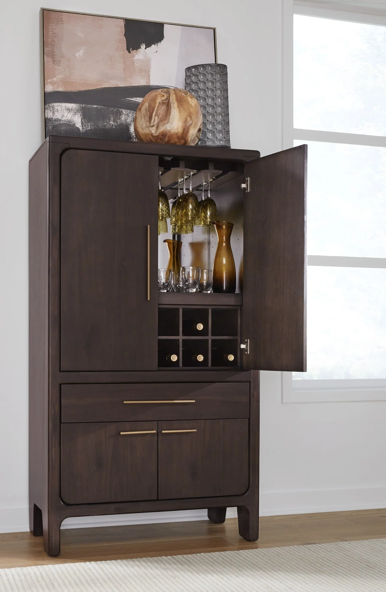 Zamba Jaguar Four Door One Drawer Acacia Bar Cabinet - Image 3