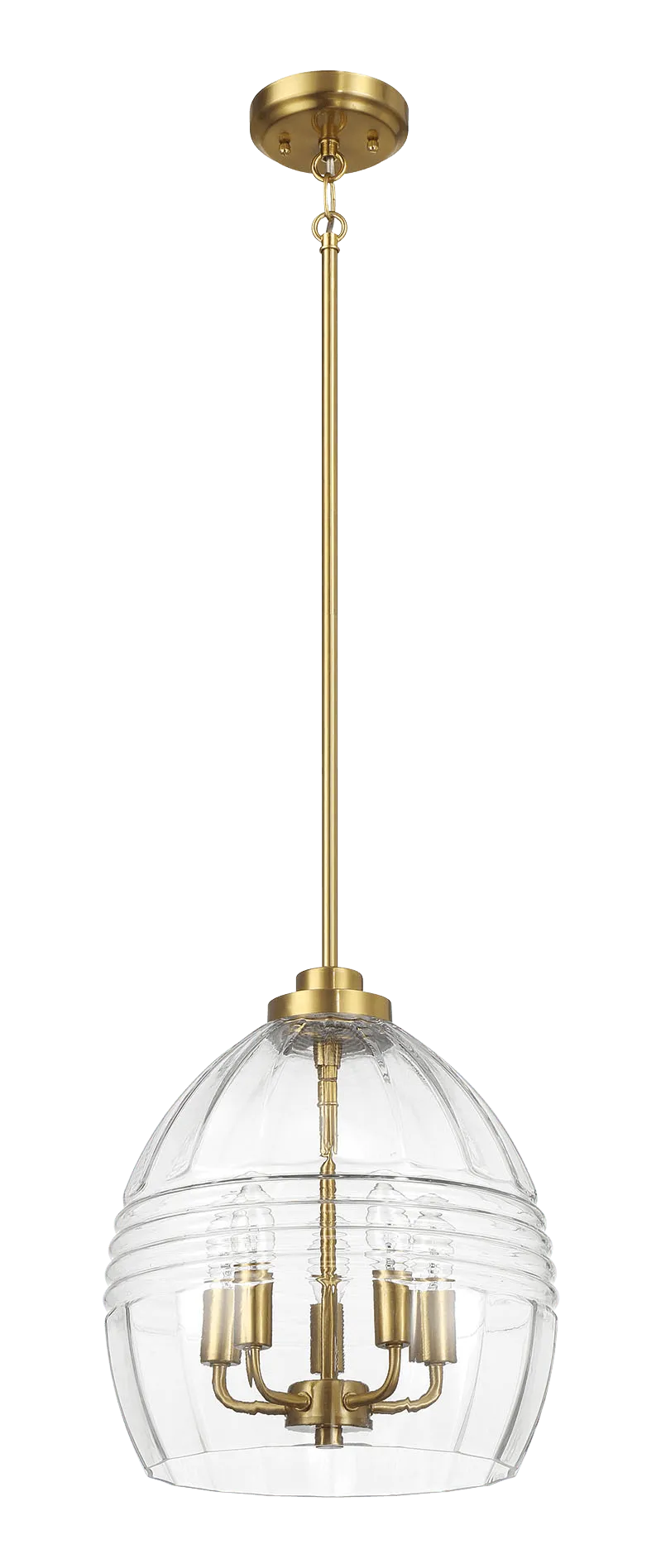 Zen Five Pendant Chain Hanging Light with Clear Glass - Satin Brass