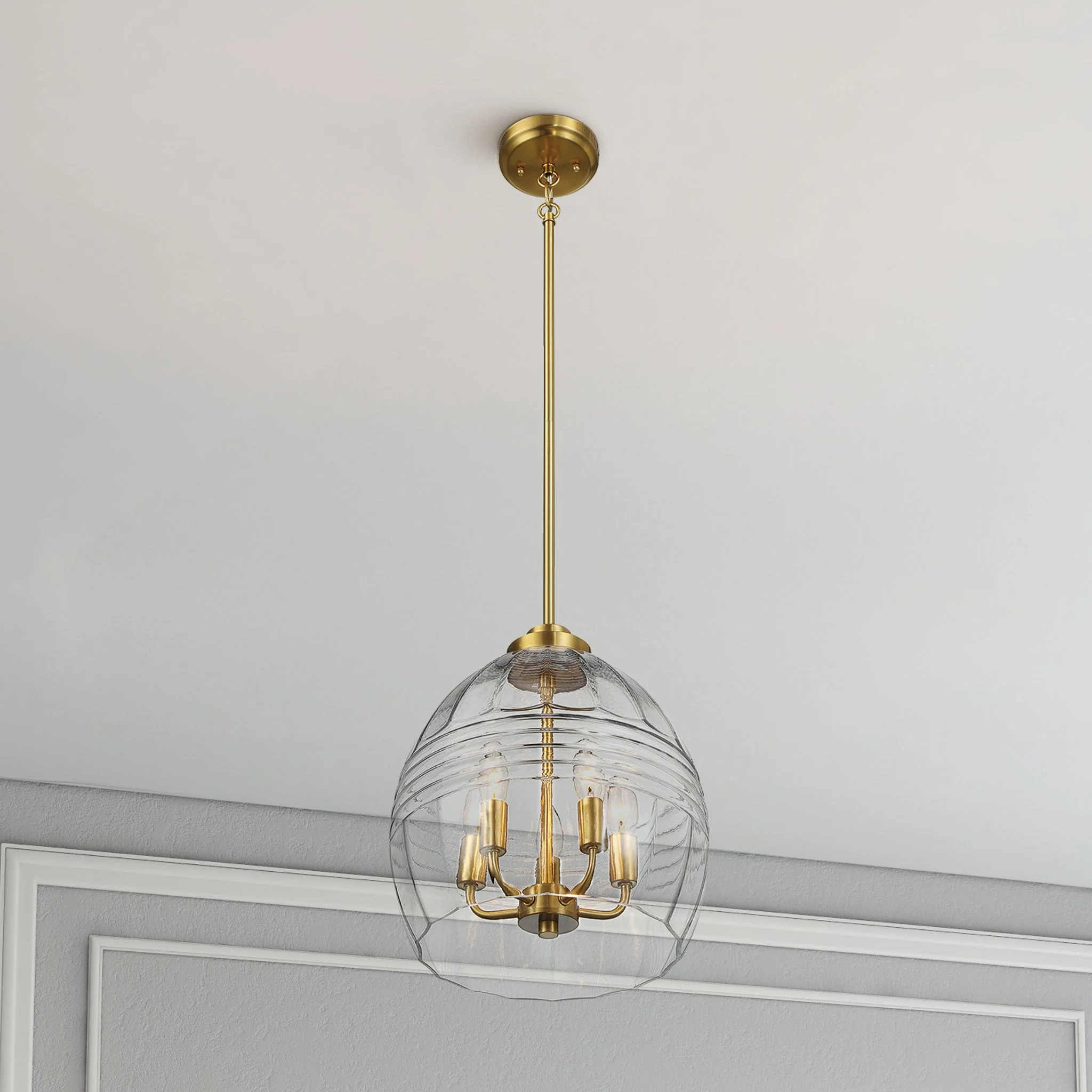 Zen Five Pendant Chain Hanging Light with Clear Glass - Satin Brass - Image 3