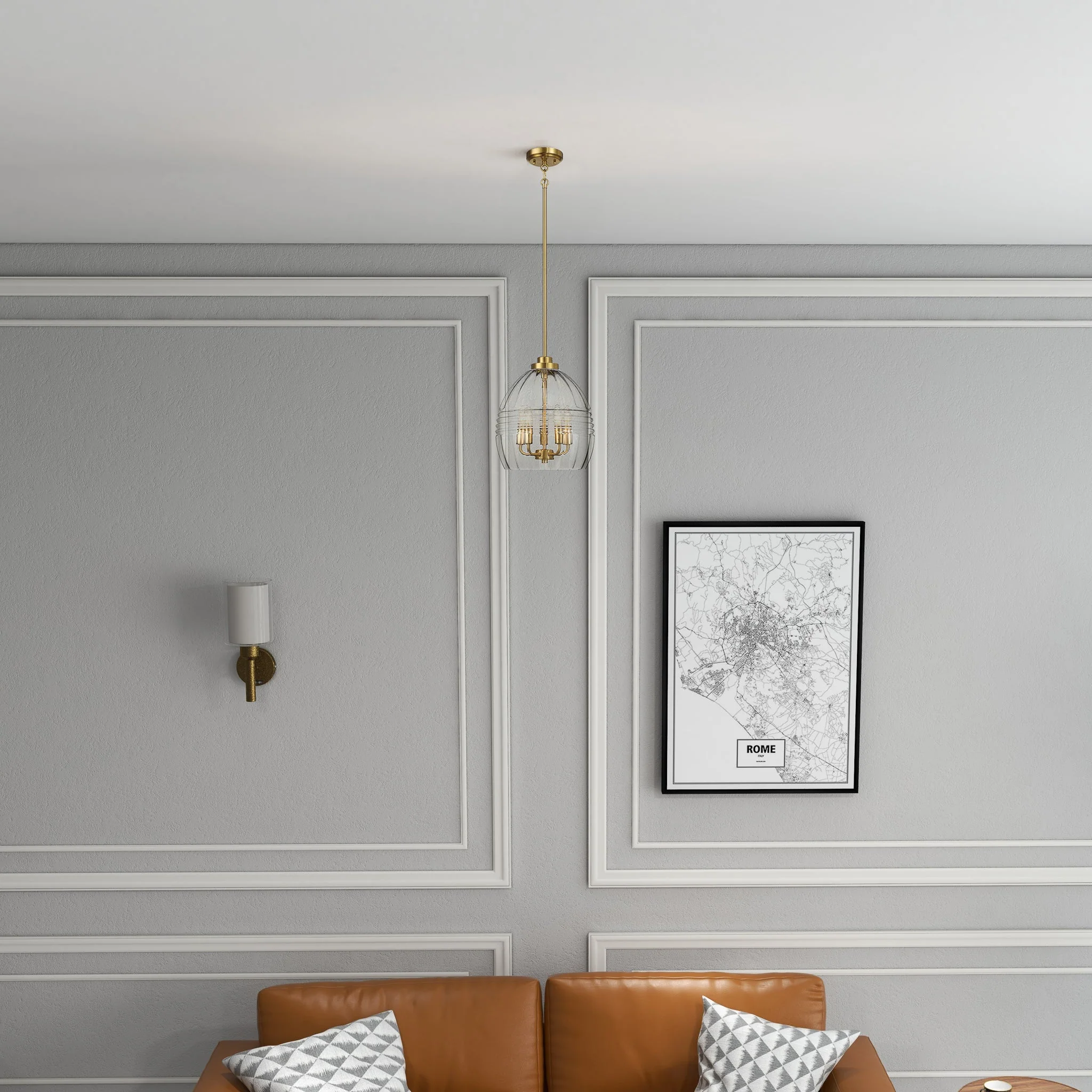Zen Five Pendant Chain Hanging Light with Clear Glass - Satin Brass - Image 4