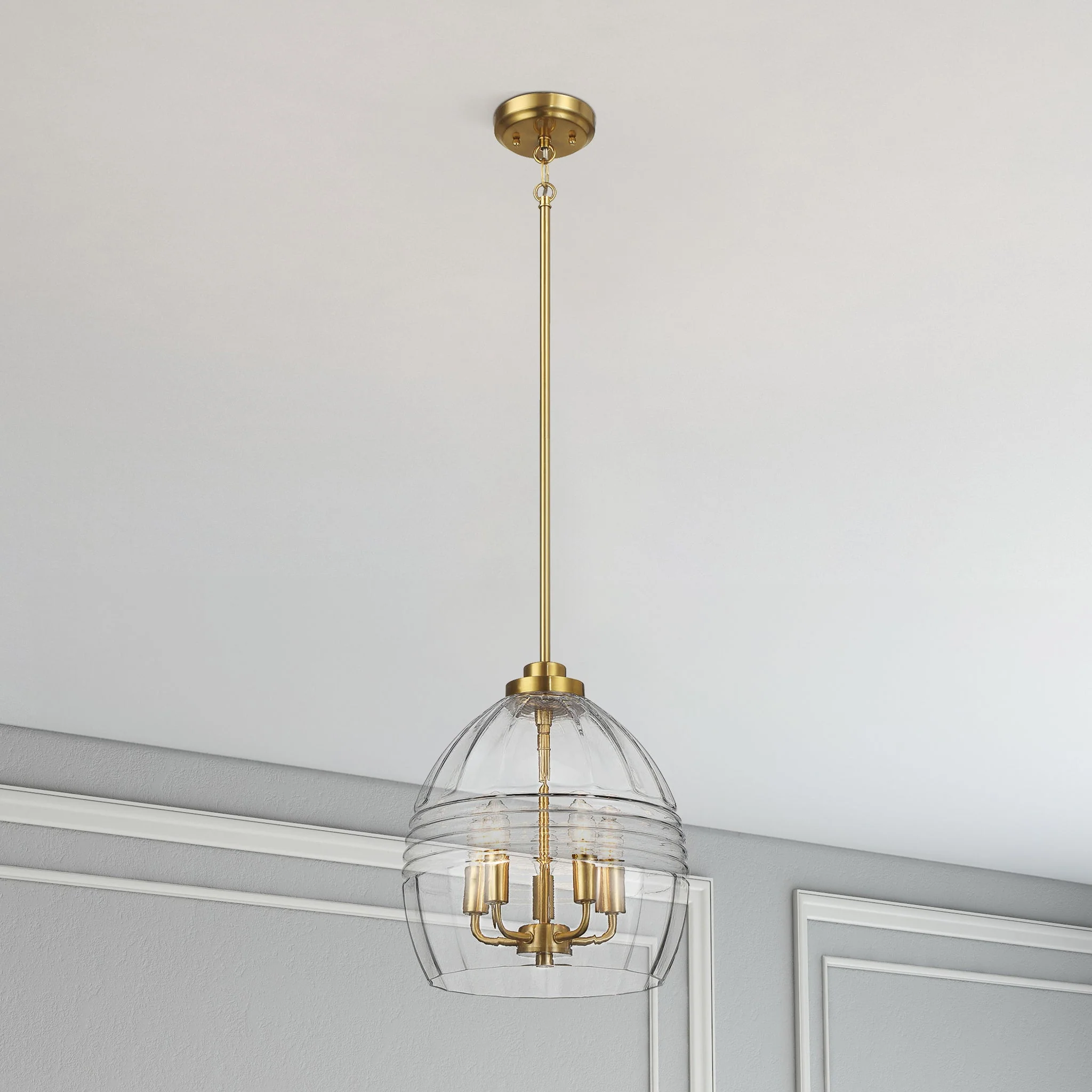 Zen Five Pendant Chain Hanging Light with Clear Glass - Satin Brass - Image 6
