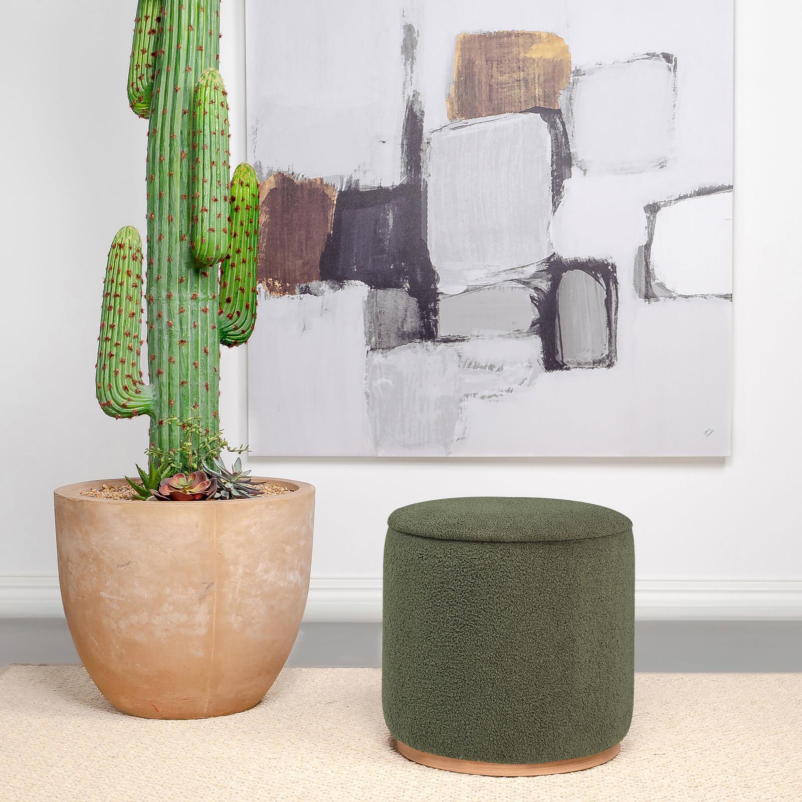 Zena Green Faux Sheepskin Upholstered Round Ottoman