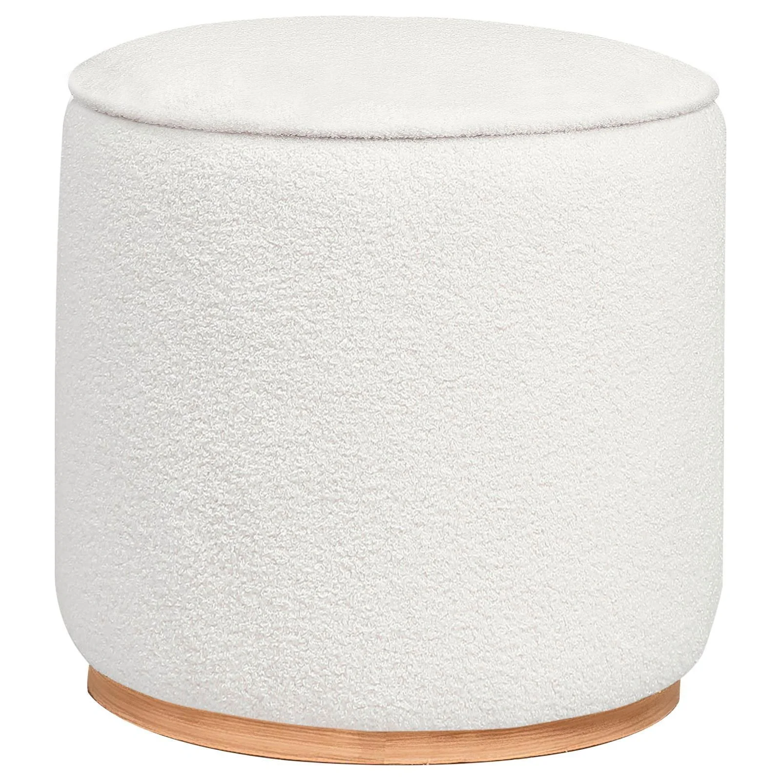 Zena Ivory Faux Sheepskin Upholstered Round Ottoman - Image 5