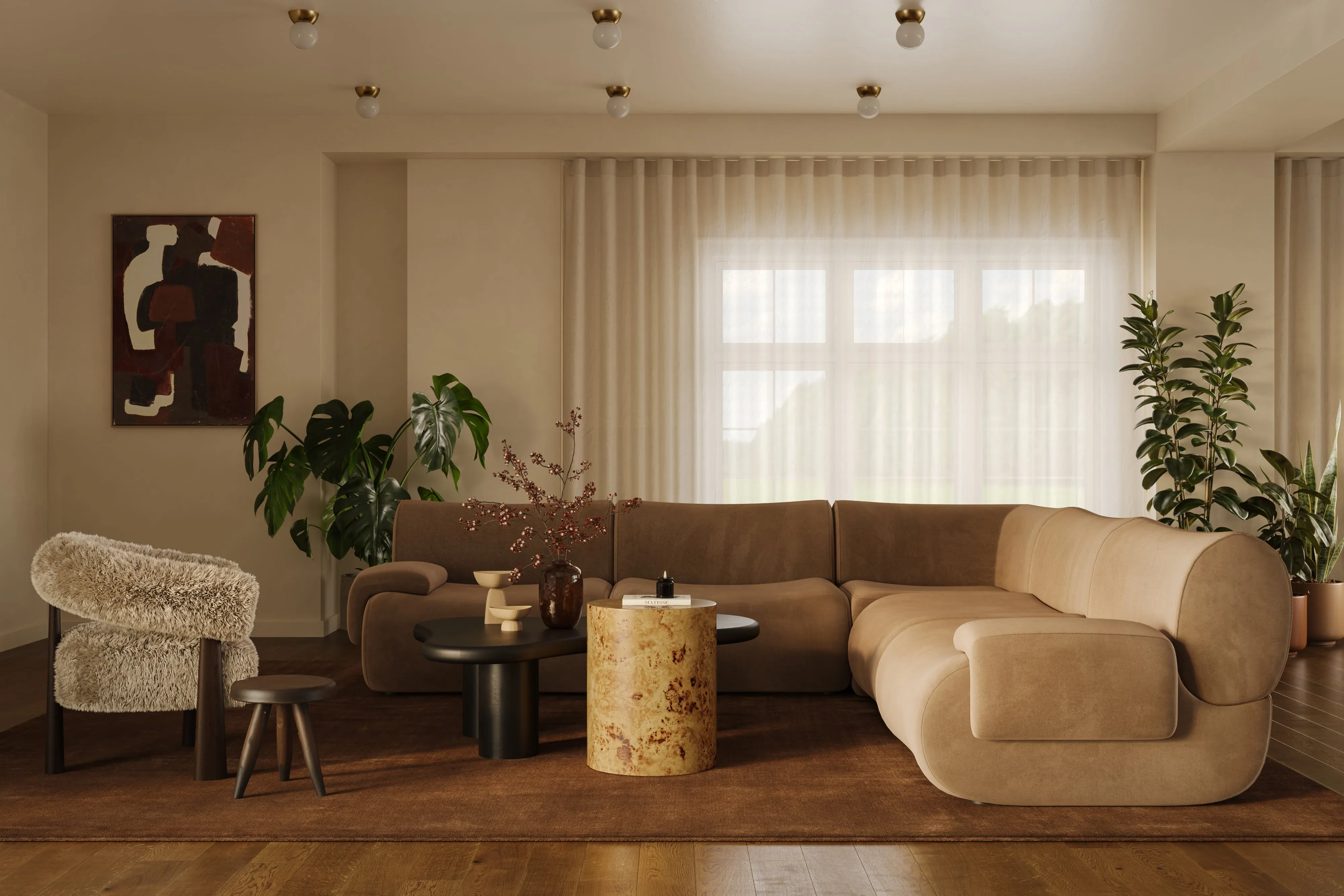 Zenith 5-Piece Latte Brown Performance Velvet Modular L-Sectional - Image 2