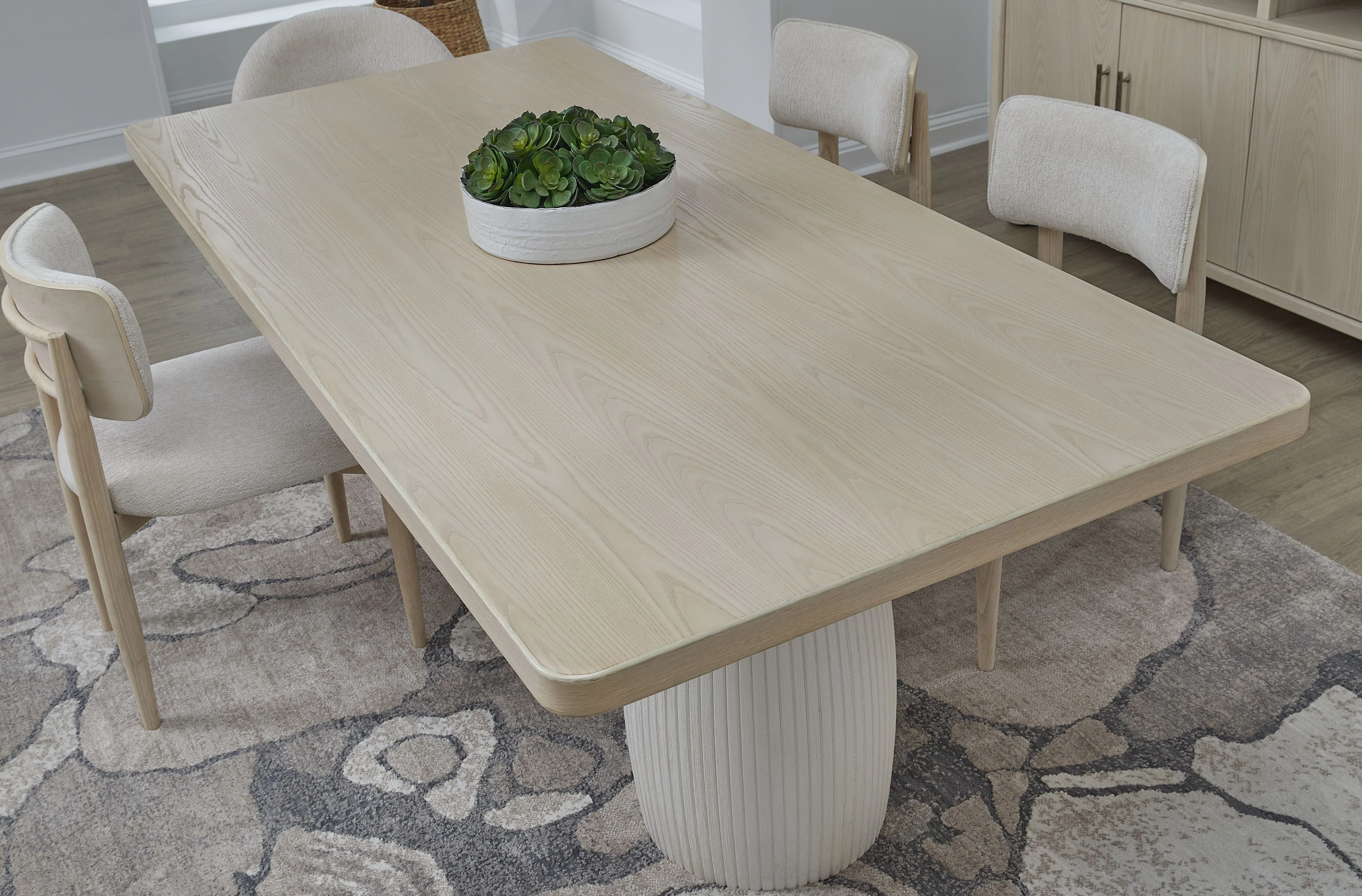 Zinnia Plaster Base Wood Top Dining Table in White Sand and Ivory - Image 2