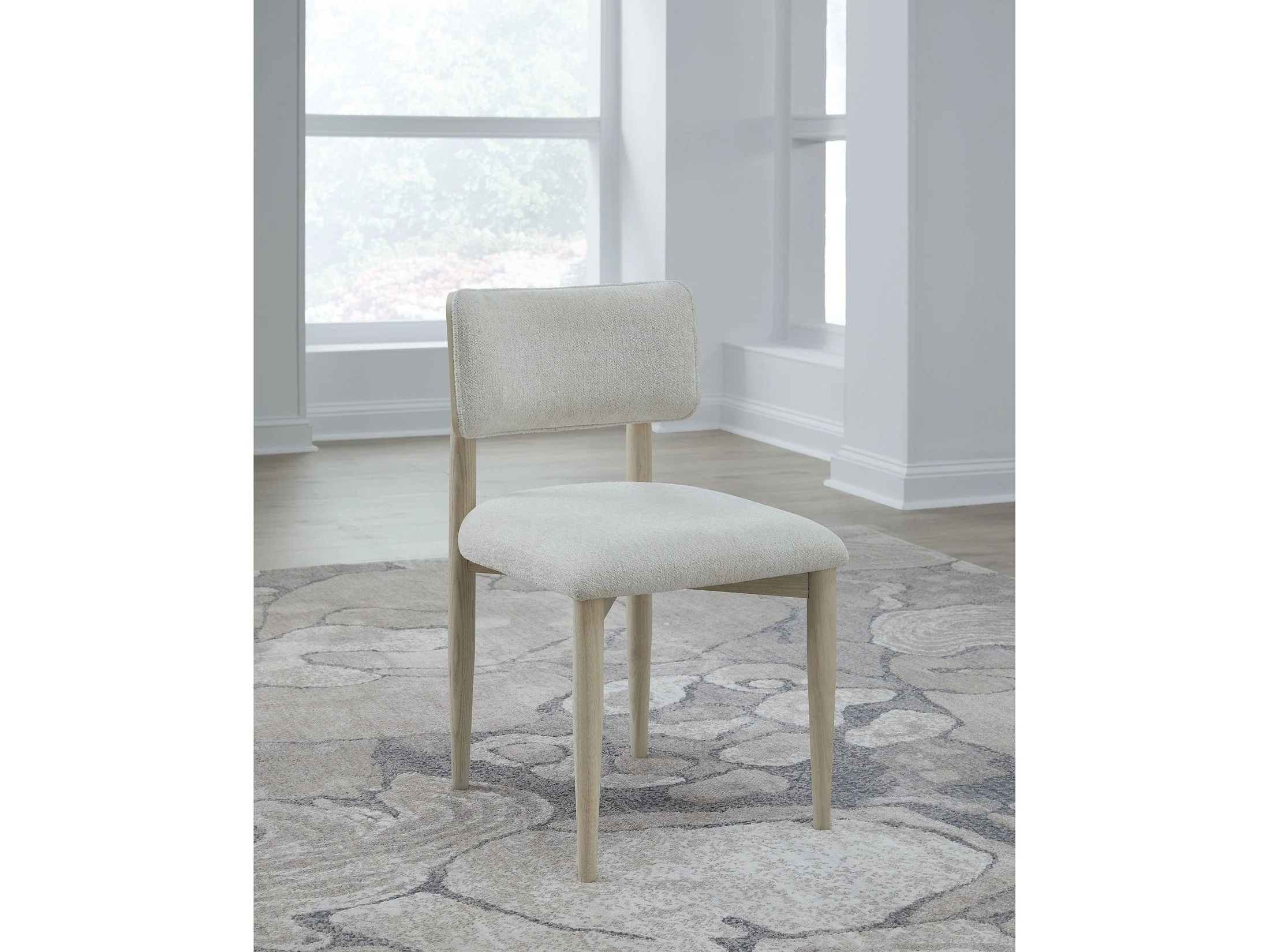 Zinnia Wood Back Dining Chair in White Sand and Dune Chenille (Set of 2)