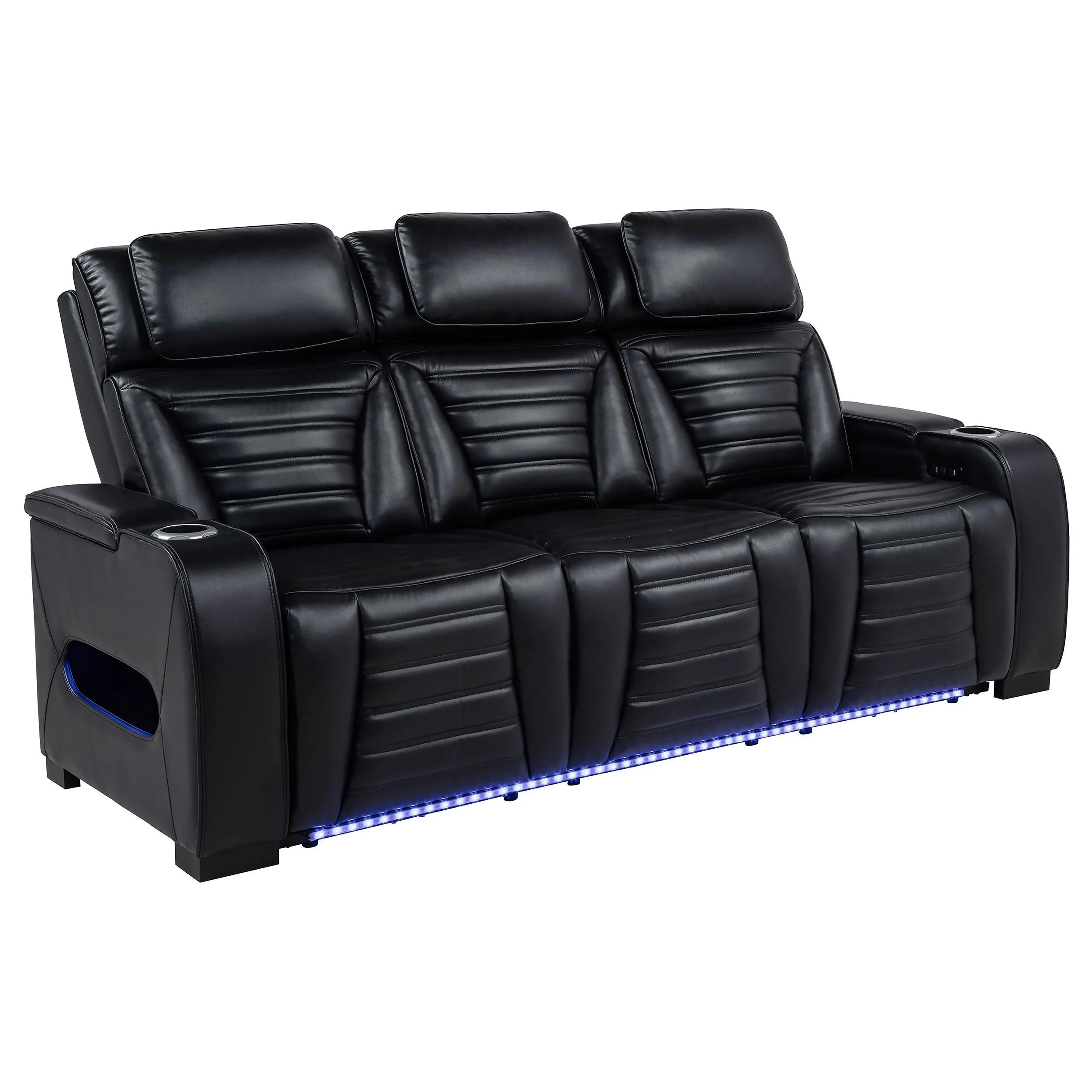 Zuma Faux Leather Dual Power Reclining LED Sofa Black - Image 3