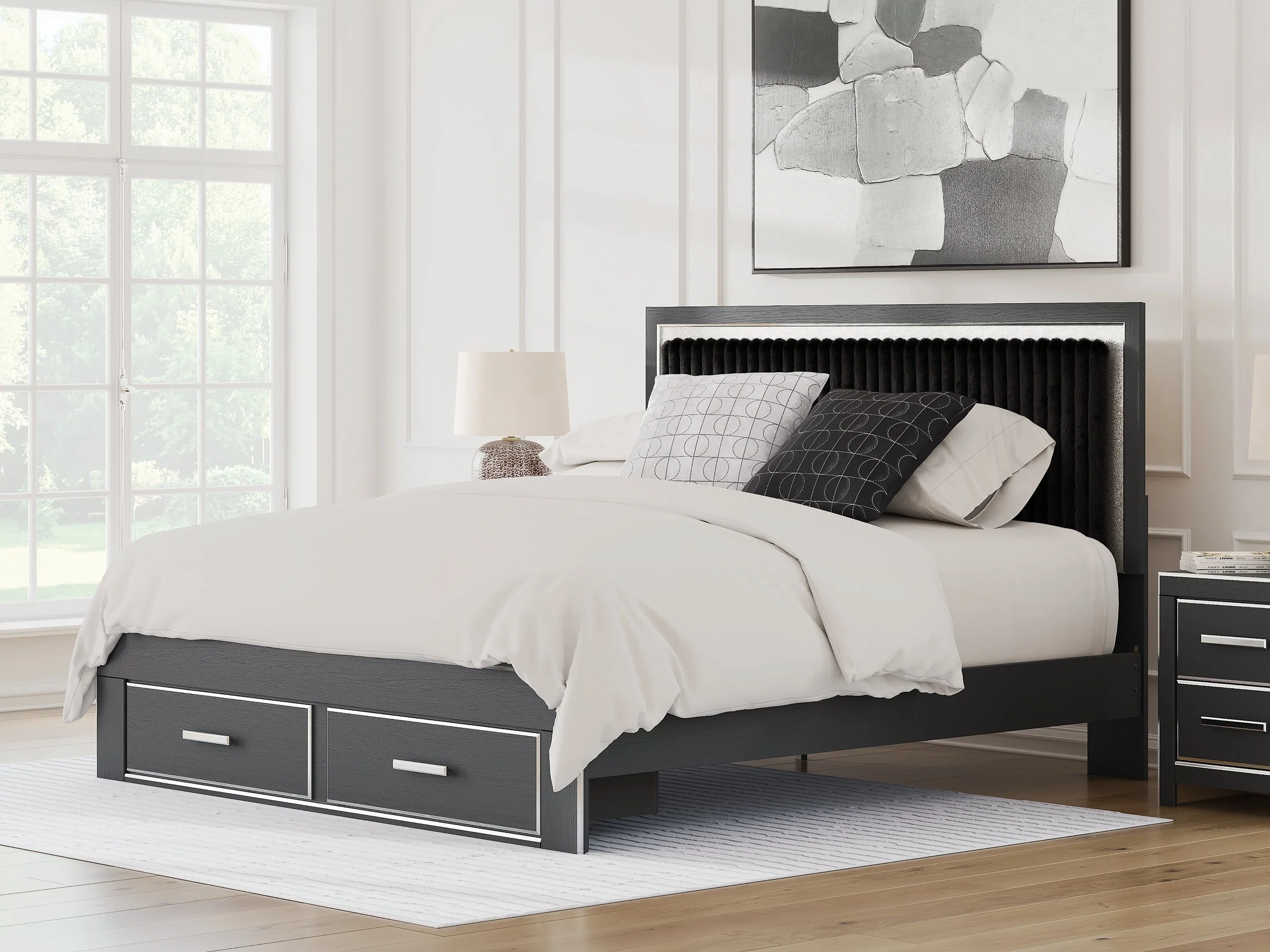 Zuraleus Black King Upholstered Panel Storage Bed - Image 2