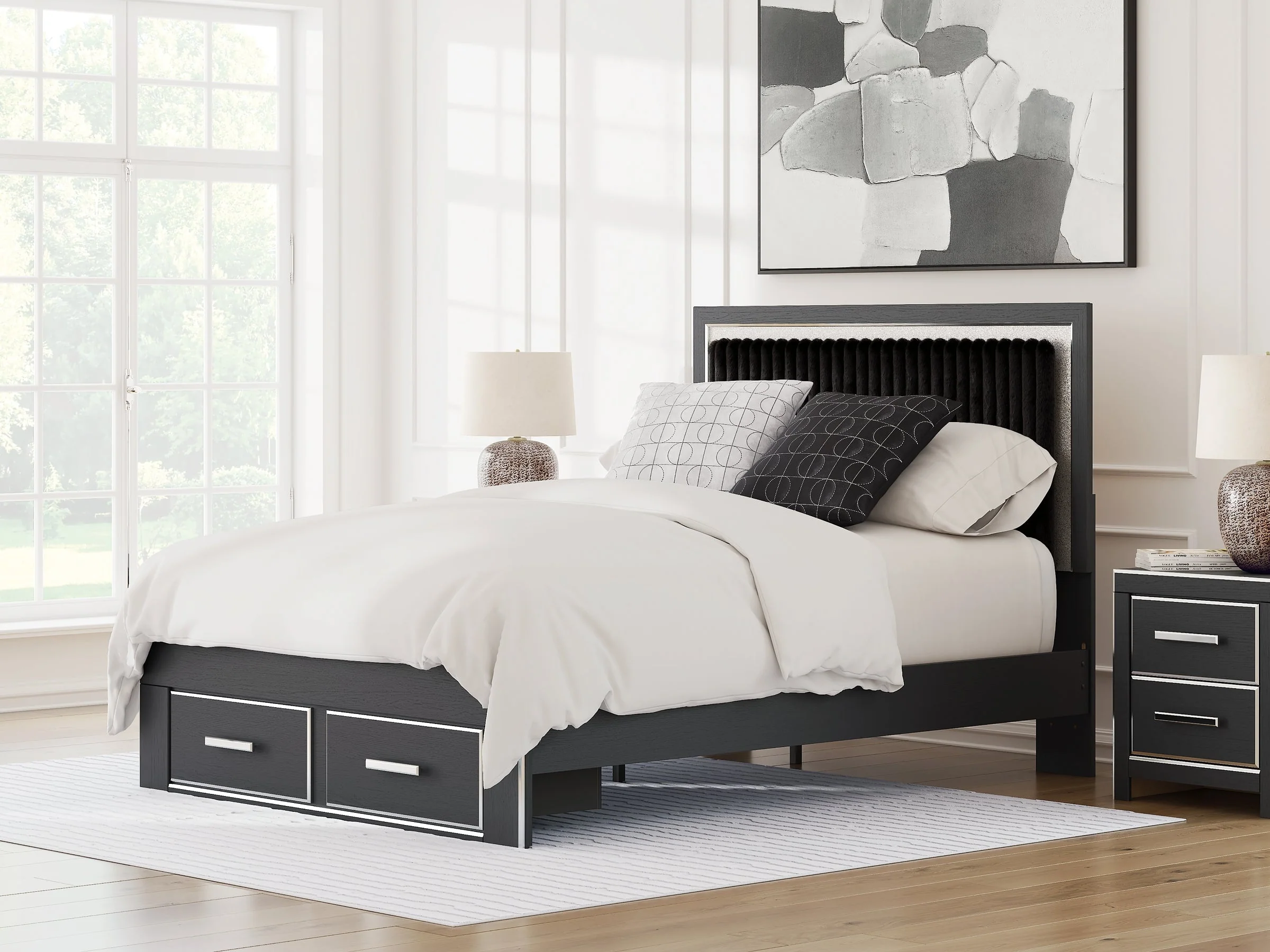 Zuraleus Black Queen Upholstered Panel Storage Bed - Image 2