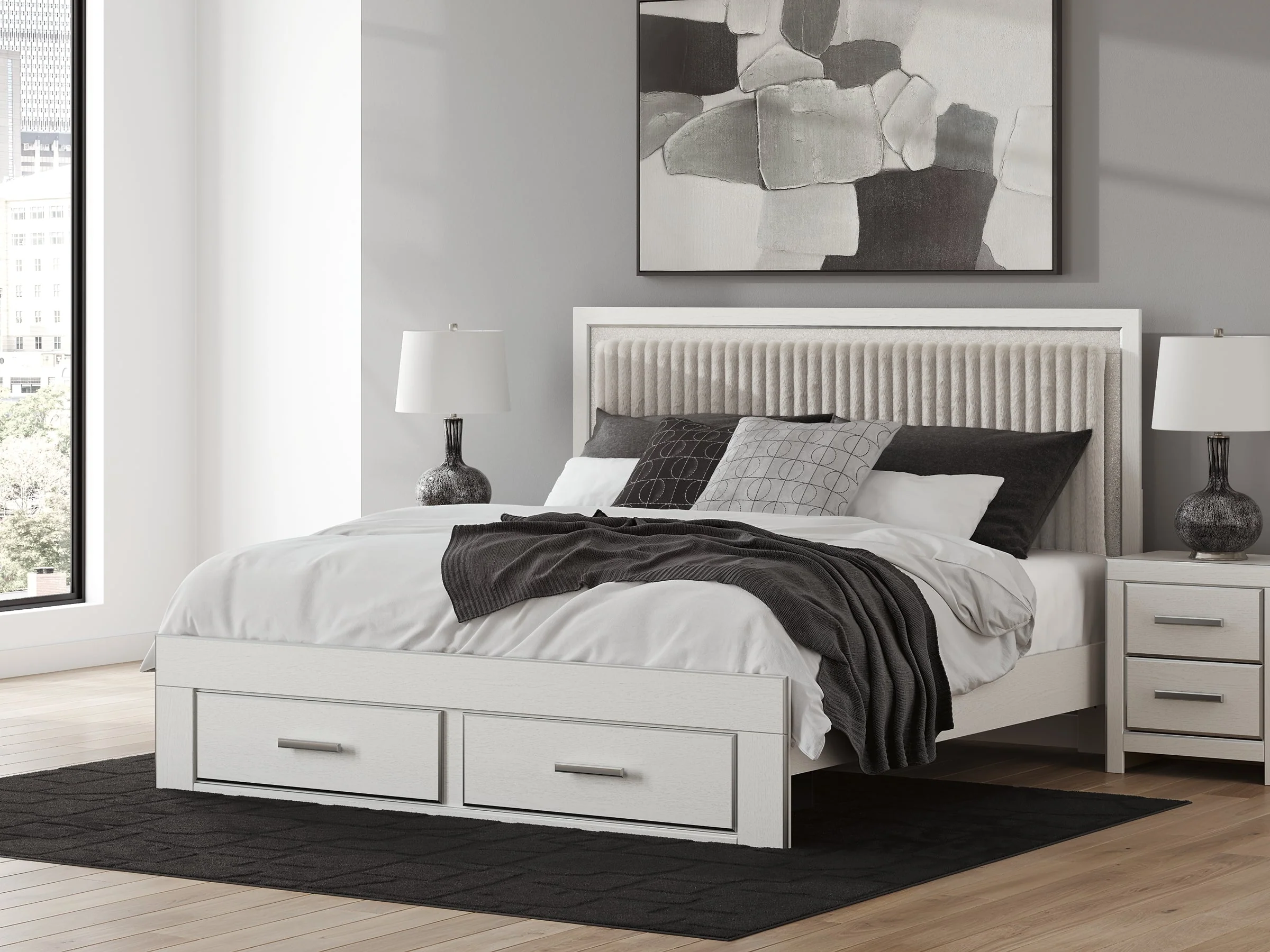 Zuraleus White King Upholstered Panel Storage Bed - Image 2