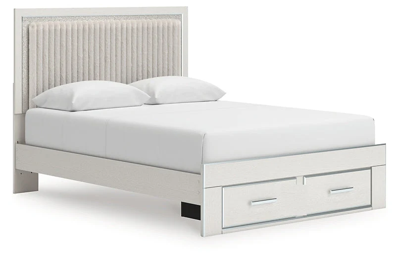 Zuraleus White Queen Upholstered Panel Storage Bed