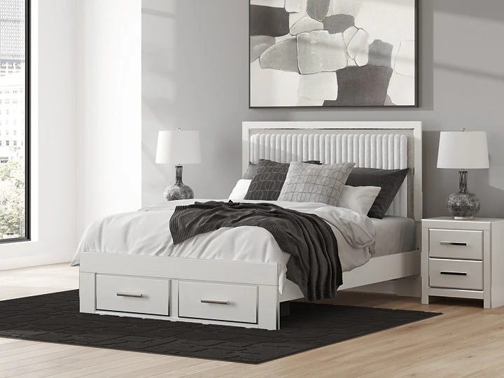 Zuraleus White Queen Upholstered Panel Storage Bed - Image 2