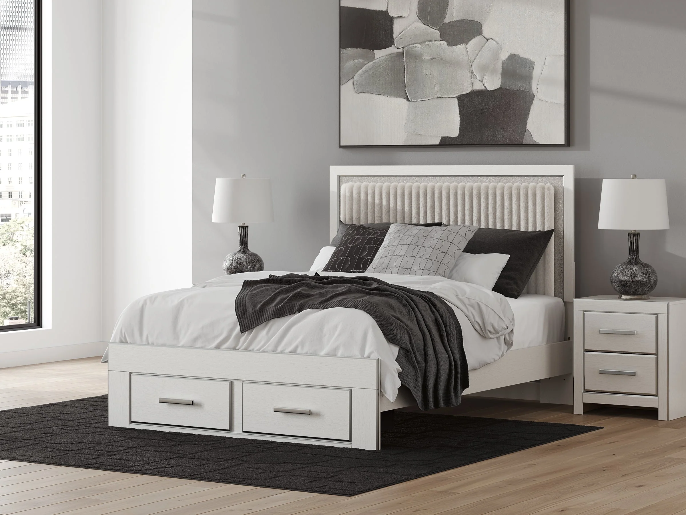 Zuraleus White Queen Upholstered Panel Storage Bed - Image 3