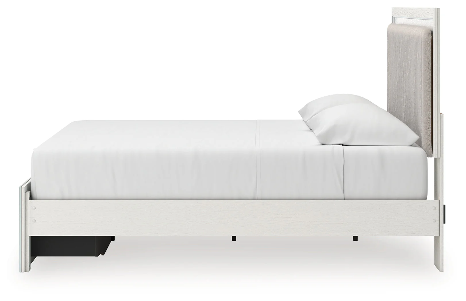 Zuraleus White Upholstered Storage Panel Bedroom Set with 2 Footboard Drawers - Image 7